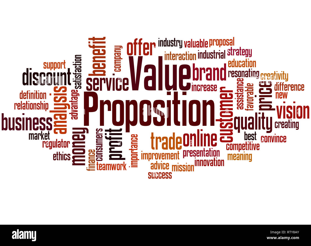 Proposition de valeur mot concept cloud sur fond blanc. Banque D'Images