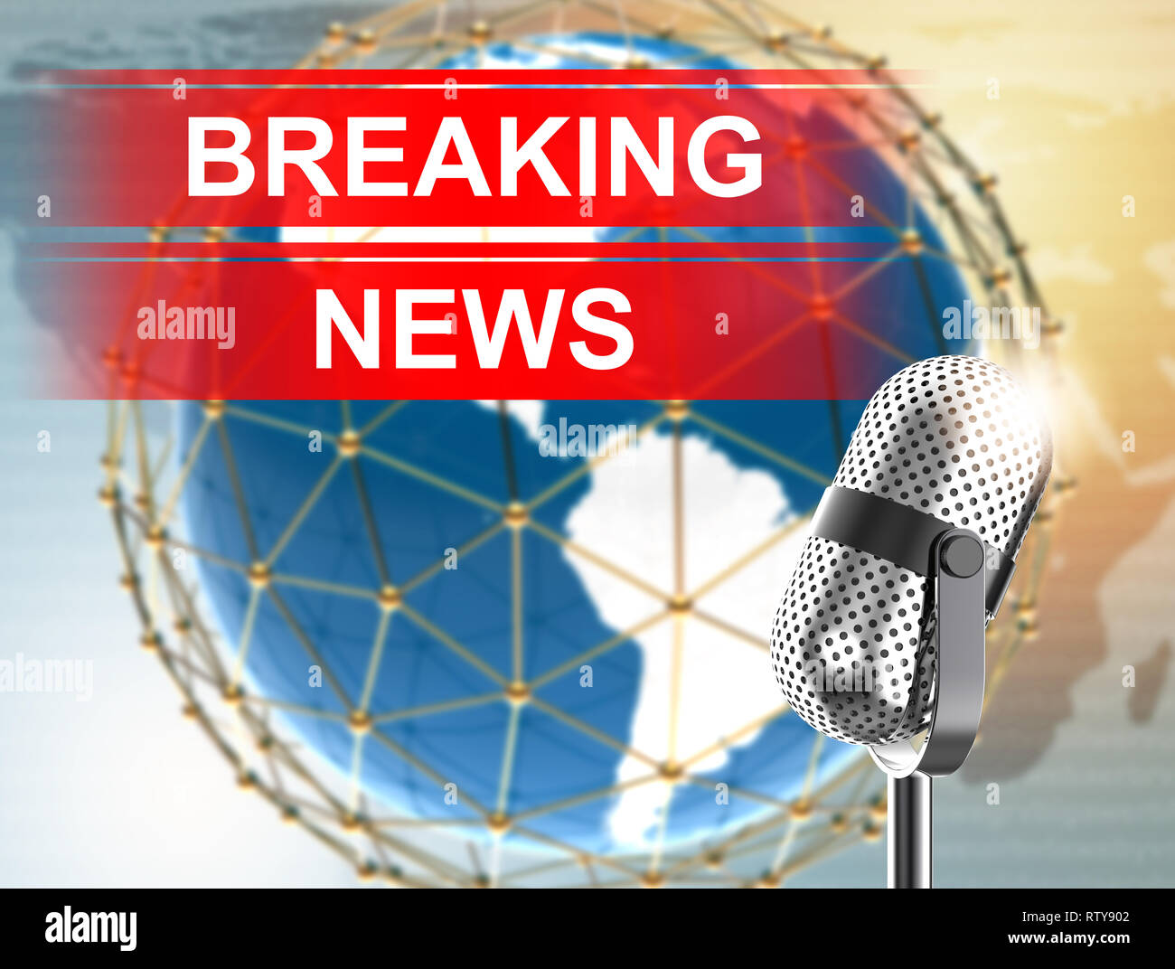 Breaking News avec microphone : 3D illustration Banque D'Images