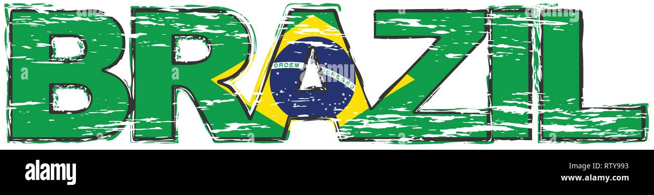 Mot Brésil avec drapeau brésilien sous elle, style grunge en détresse. Illustration de Vecteur