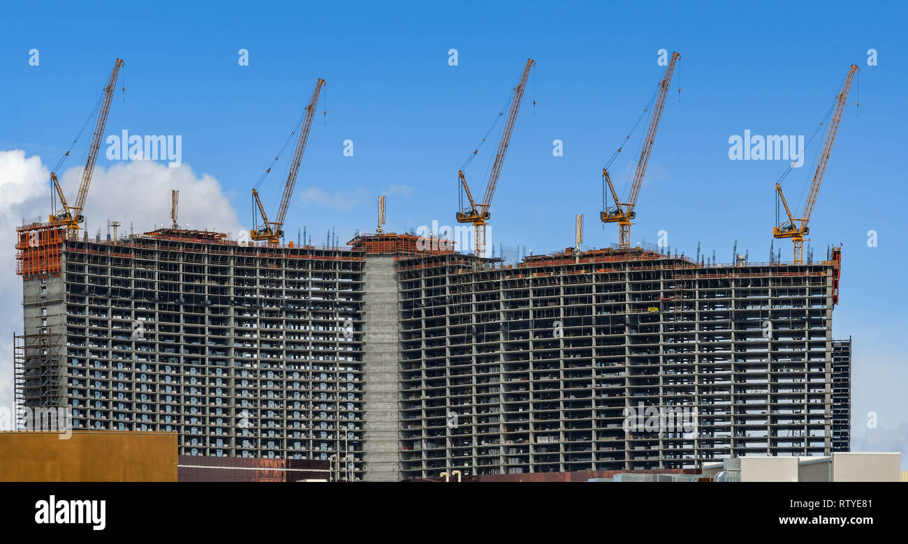 LAS VEGAS, NV, USA - Février 2019 : les nouveaux Resorts World Hotel en construction à Las Vegas sur le site de l'ancien hôtel Stardust. Resorts World i Banque D'Images