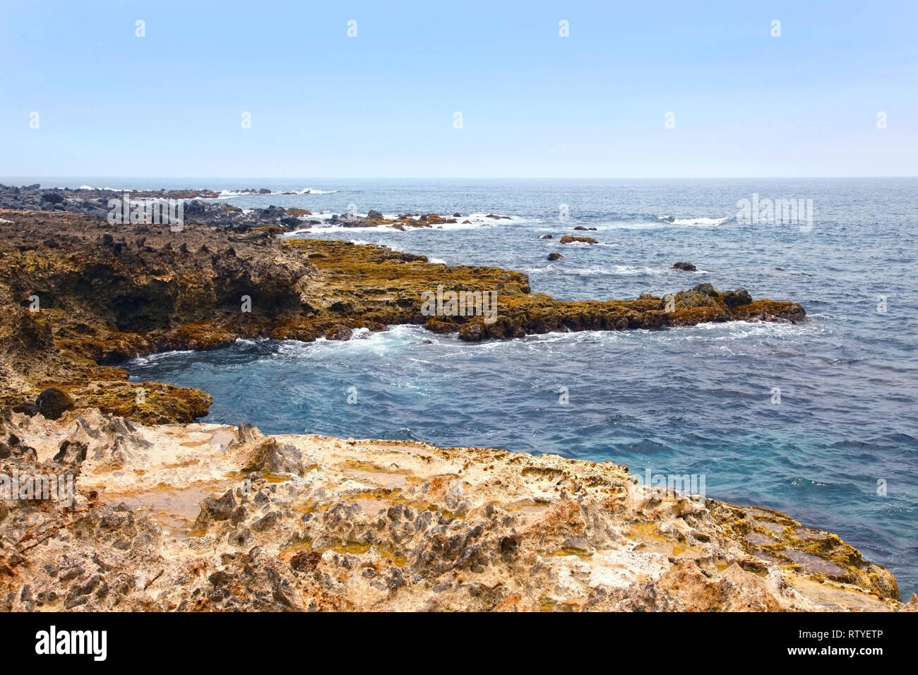 Spectaculaire littoral rocheux du nord-est de l'Aruba, Lesser Antilles, Caraïbes. Banque D'Images