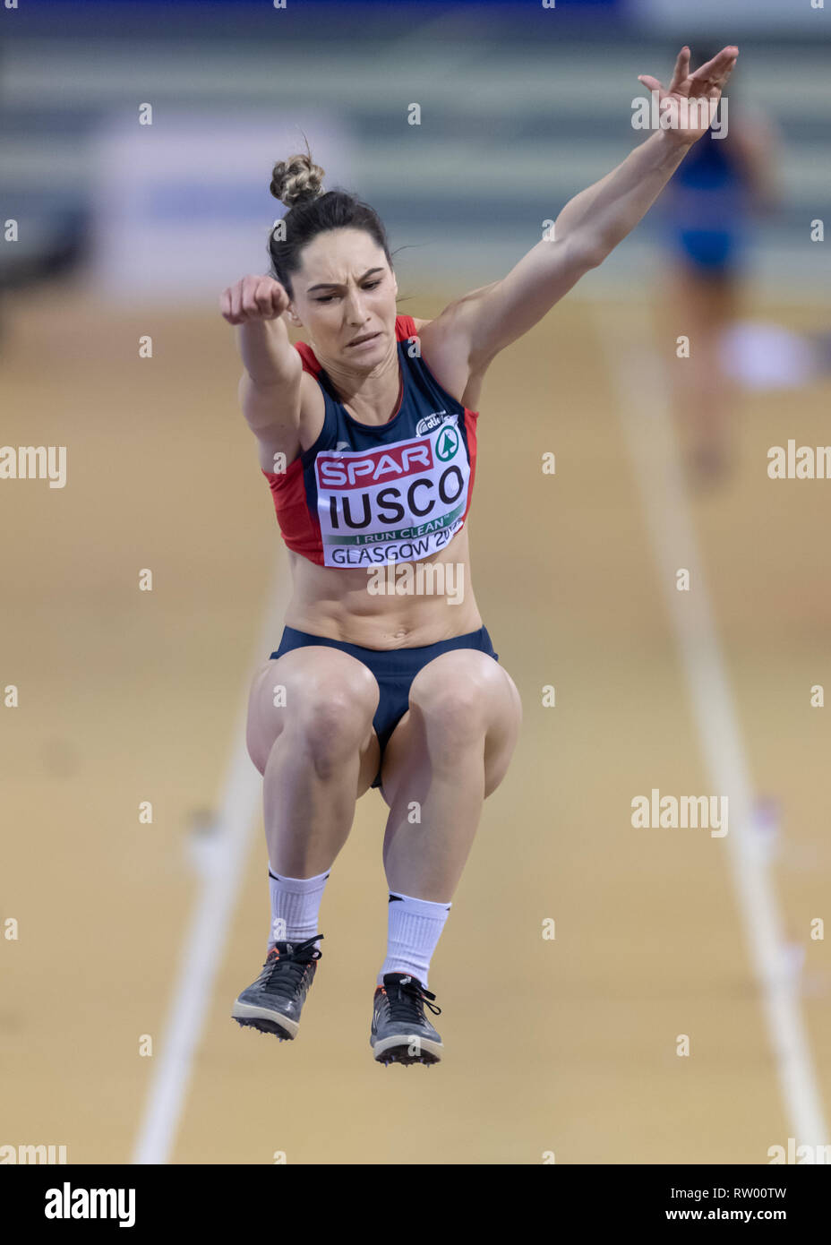 Glasgow, Ecosse, Royaume-Uni. 3 mars, 2019. Florentina Costina Iusco (ROU) en finale du saut en longueur lors des Championnats d'Europe d'athlétisme Indoor 2019 Glasgow au Emirates Arena le dimanche, 03 mars 2019. GLASGOW EN ÉCOSSE. (Usage éditorial uniquement, licence requise pour un usage commercial. Aucune utilisation de pari, de jeux ou d'un seul club/ligue/dvd publications.) Crédit : Taka G Wu/Alamy News Banque D'Images