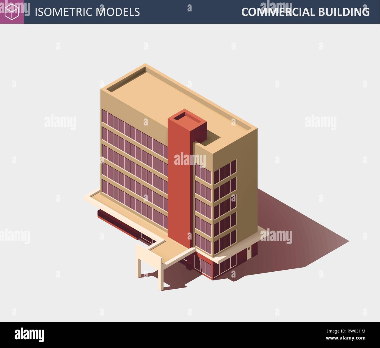 Bureau d'affaires ou Commercial Building - Vector Illustration isométrique. Illustration de Vecteur
