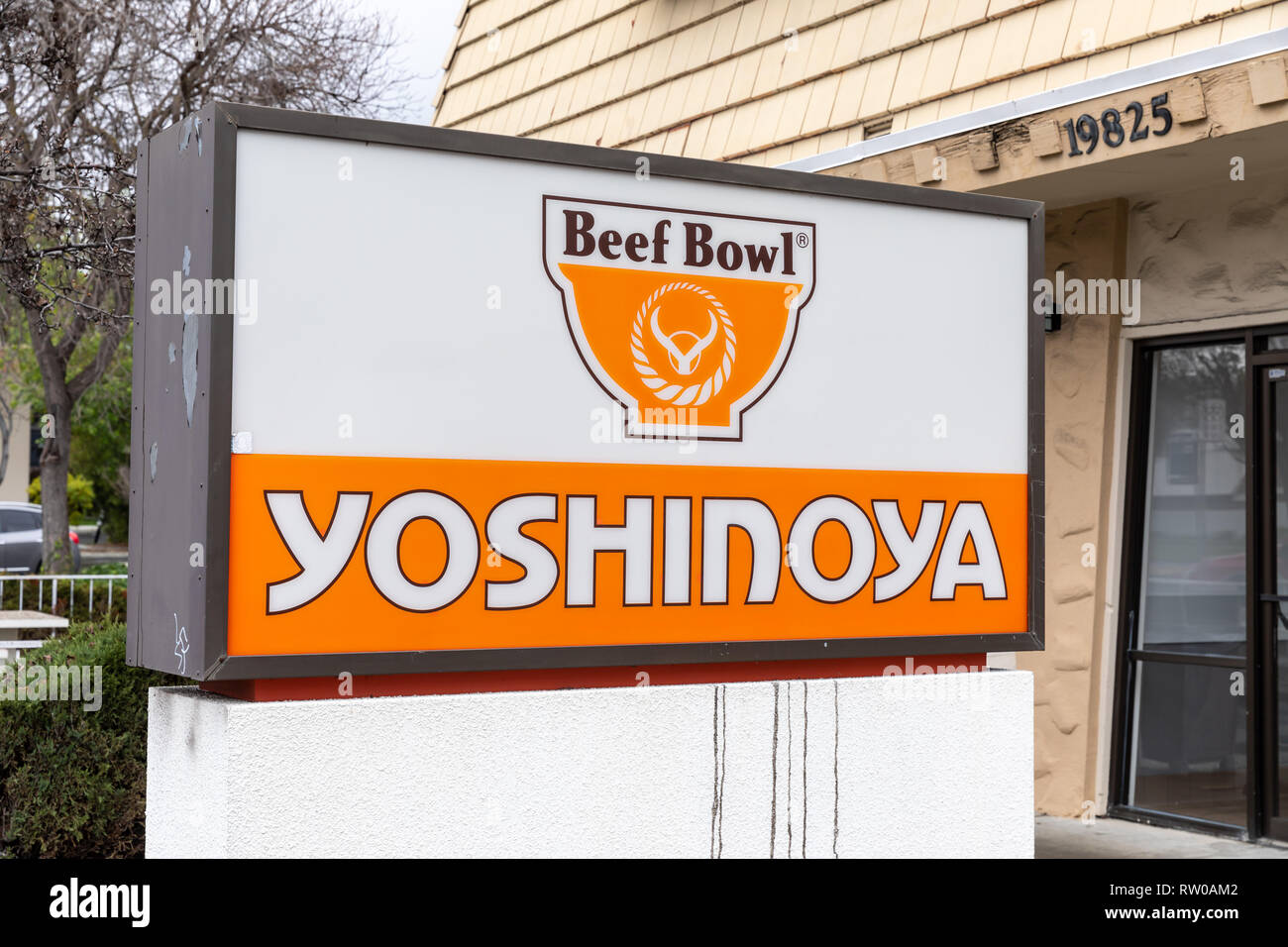 Yoshinoya Beef, Bol, bol bœuf gyudon japonais (restaurant), signe, Cupertino, Californie, USA Banque D'Images