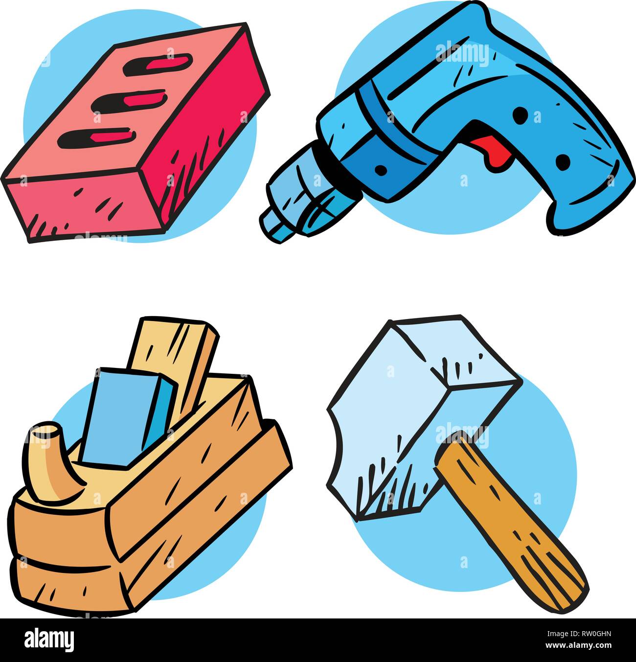 L'illustration montre quelques types d'outils de construction. Illustration réalisée contour noir isolé sur fond blanc, sur des calques distincts. Illustration de Vecteur