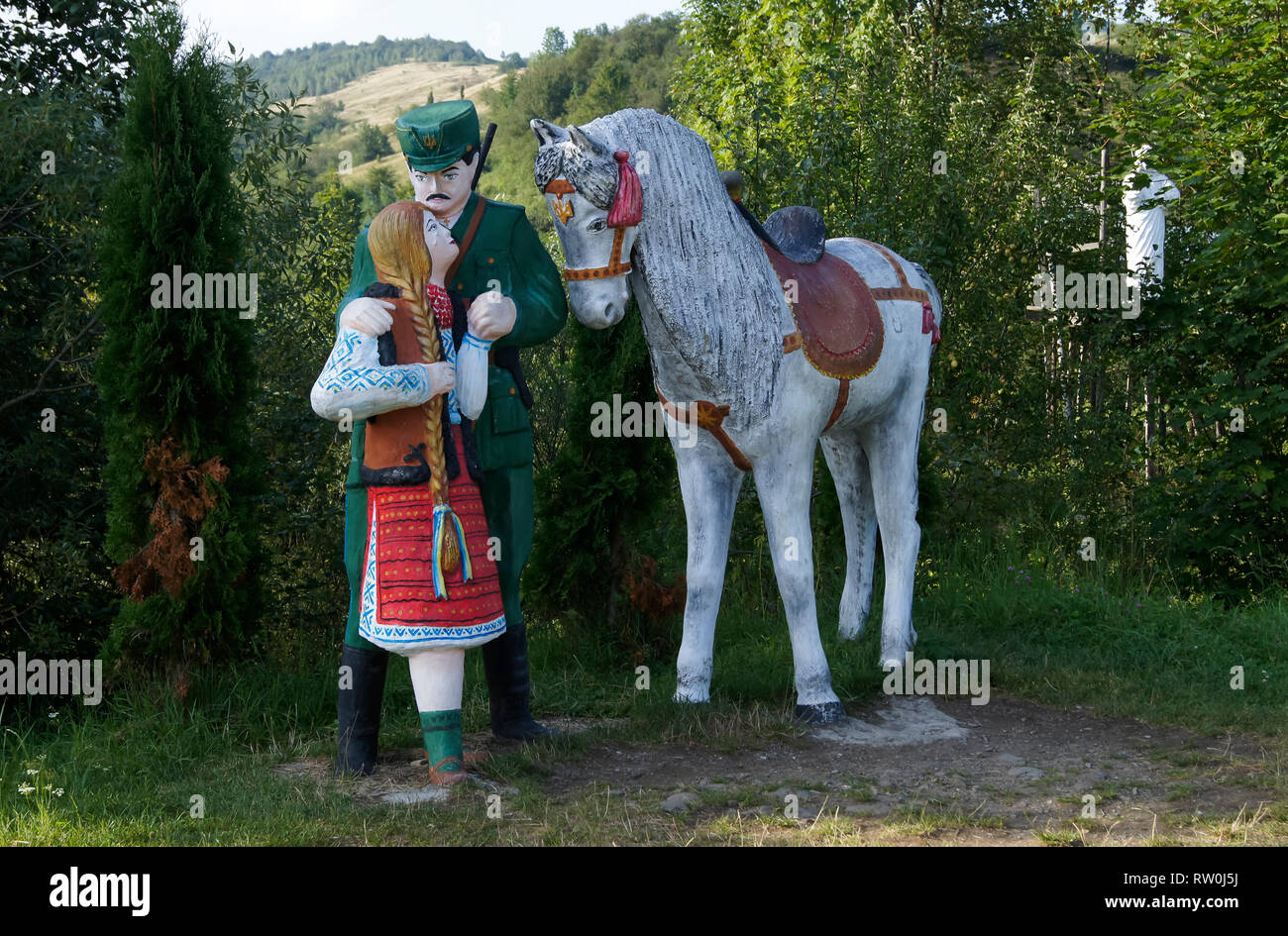 Sculpture en milieu rural, l'Ukraine des Carpates Banque D'Images