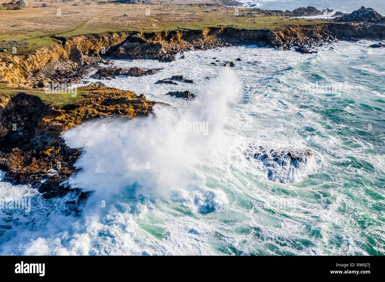 Les eaux froides de l'océan Pacifique, s'écraser contre la côte rocheuse à Sonoma, en Californie, aux États-Unis, l'Océan Pacifique Banque D'Images