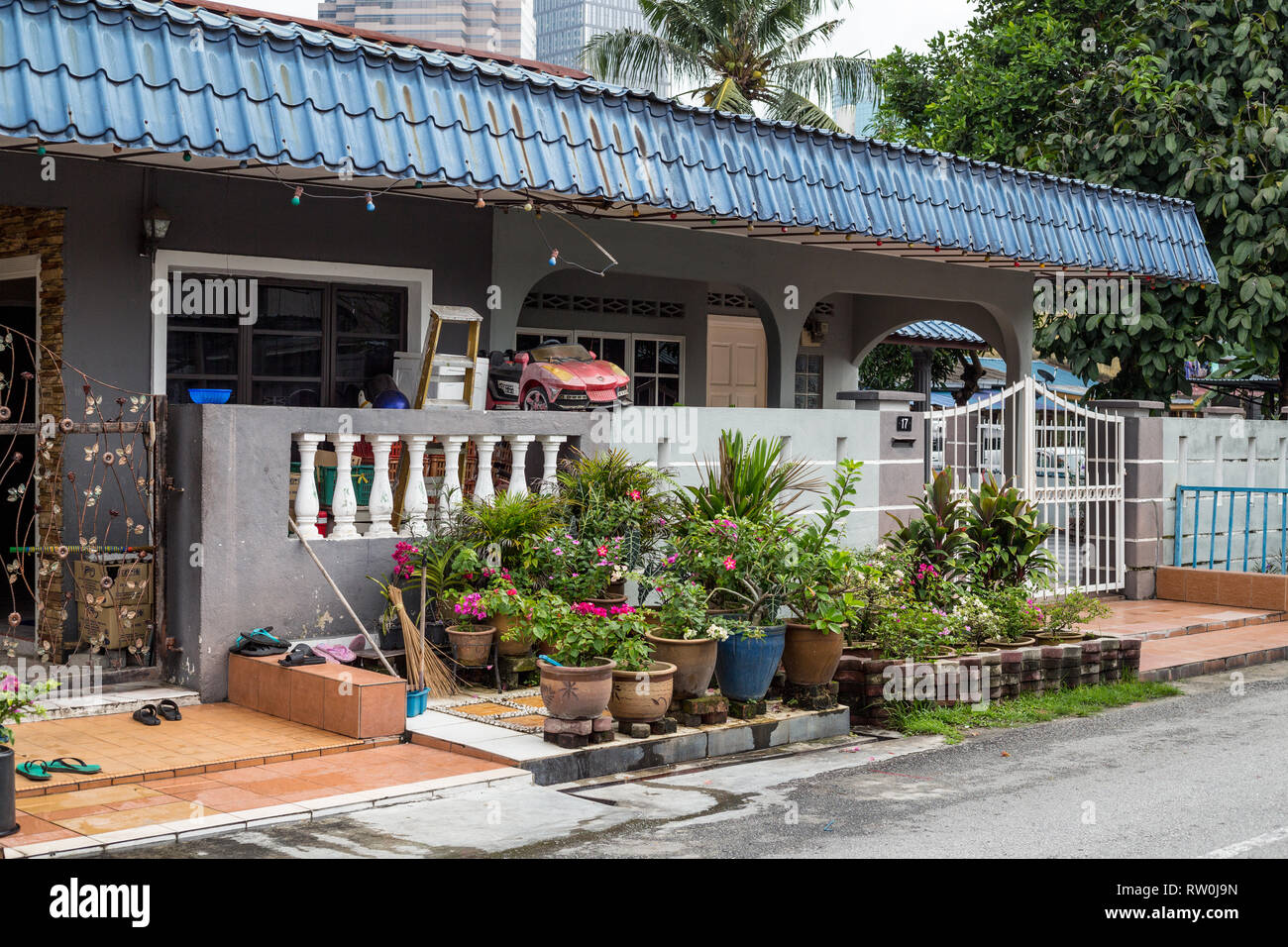 Kampung Baru, typique maison familiale privée en Enclave malaisienne traditionnelle, Kuala Lumpur, Malaisie. Banque D'Images