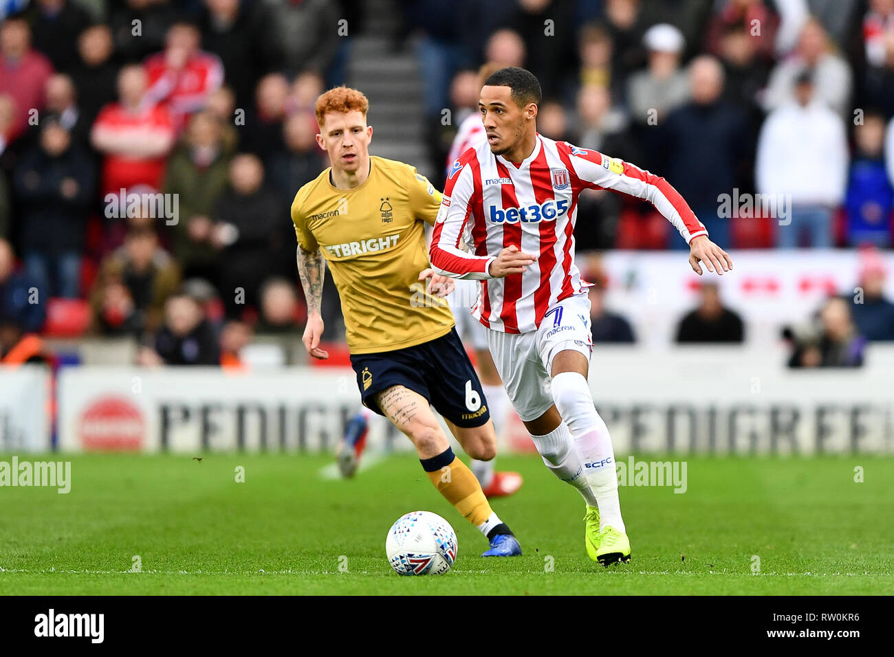2 mars 2019, Bet 365 Stadium, Stoke-on-Trent, Angleterre ; Sky Bet Championship, Stoke City vs Nottingham Forest ; Tom Ince (7) de Stoke City Crédit : Jon Hobley/News Images images Ligue de football anglais sont soumis à licence DataCo Banque D'Images