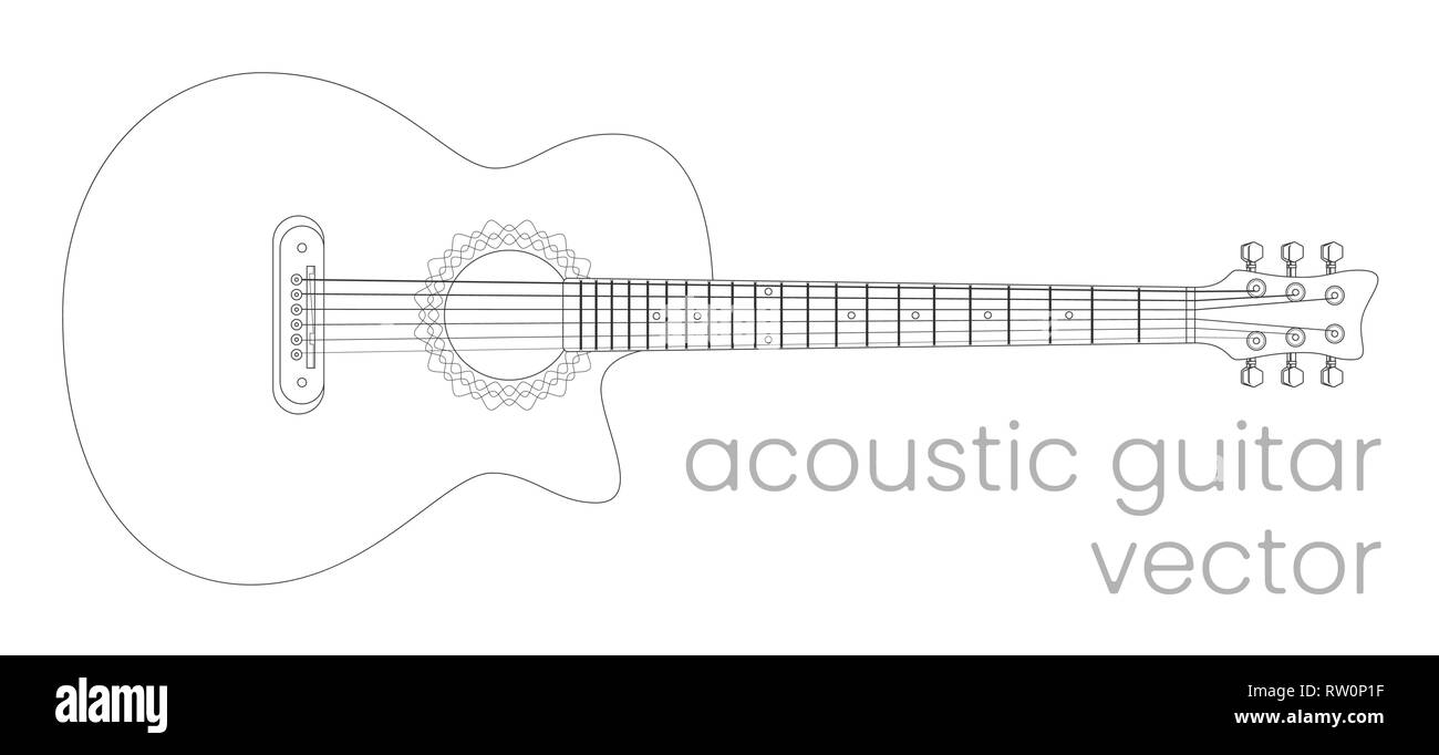 Illustration de guitare acoustique. Instrument de musique. Ligne vectorielle croquis. Spe8 Illustration de Vecteur