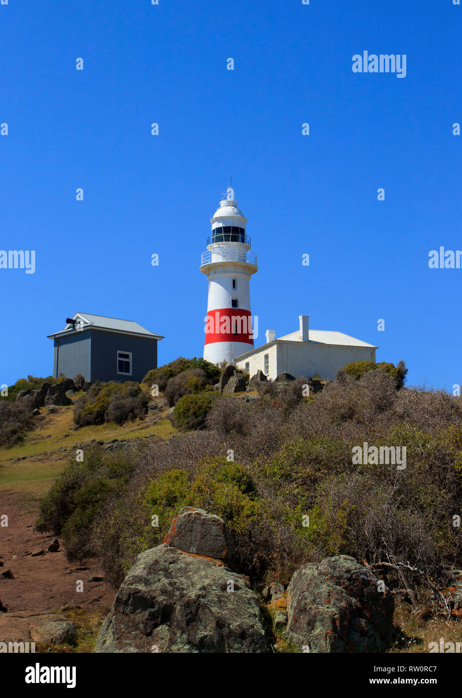 Phare à tête basse à l'entrée de la Tamar River, dans le nord de la Tasmanie, en Australie. C'est le deuxième phare construit sur ce lieu construit Banque D'Images