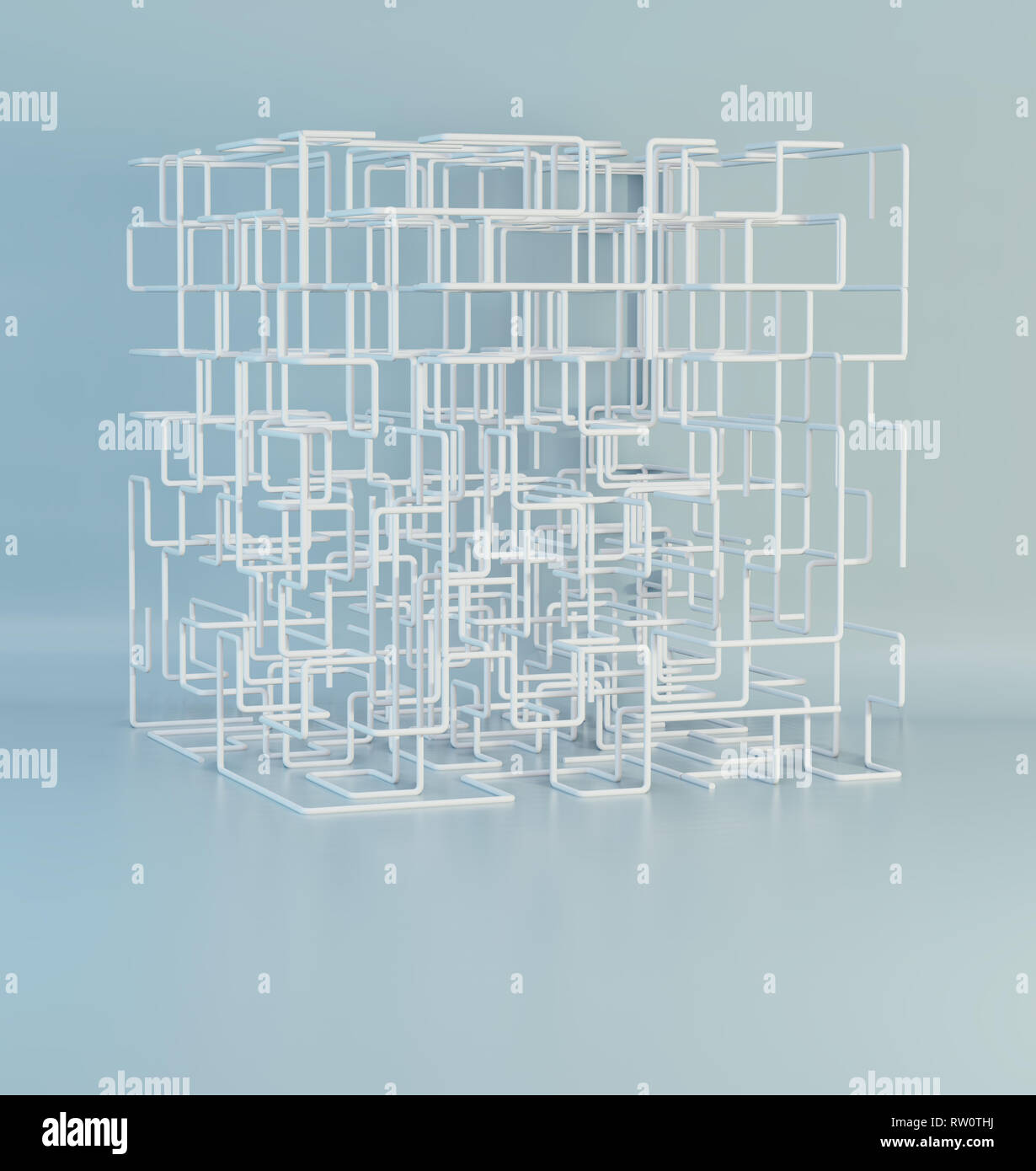 Le white cube labyrinthe. Maille carrée lignes abstraites. Le rendu 3D Banque D'Images