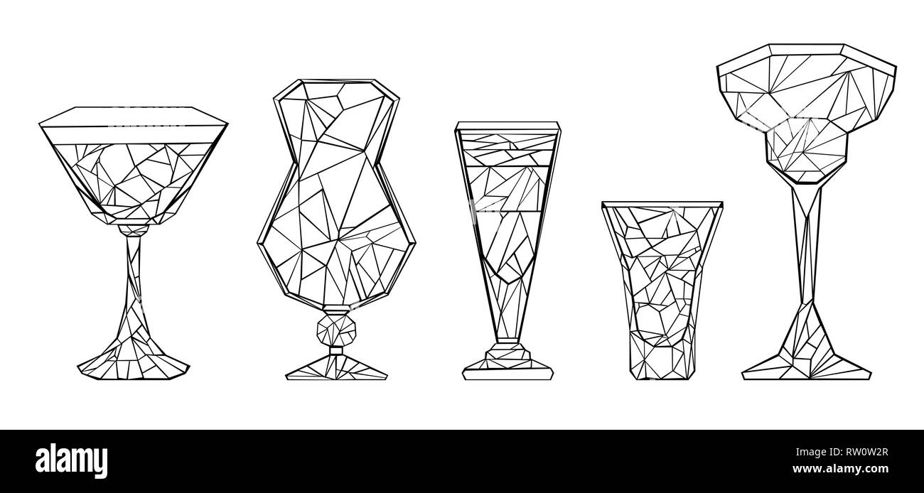 Ensemble de contour polygonal, lunettes, ouragan, Marguerite, shot, pile sur fond blanc. Illustration de Vecteur