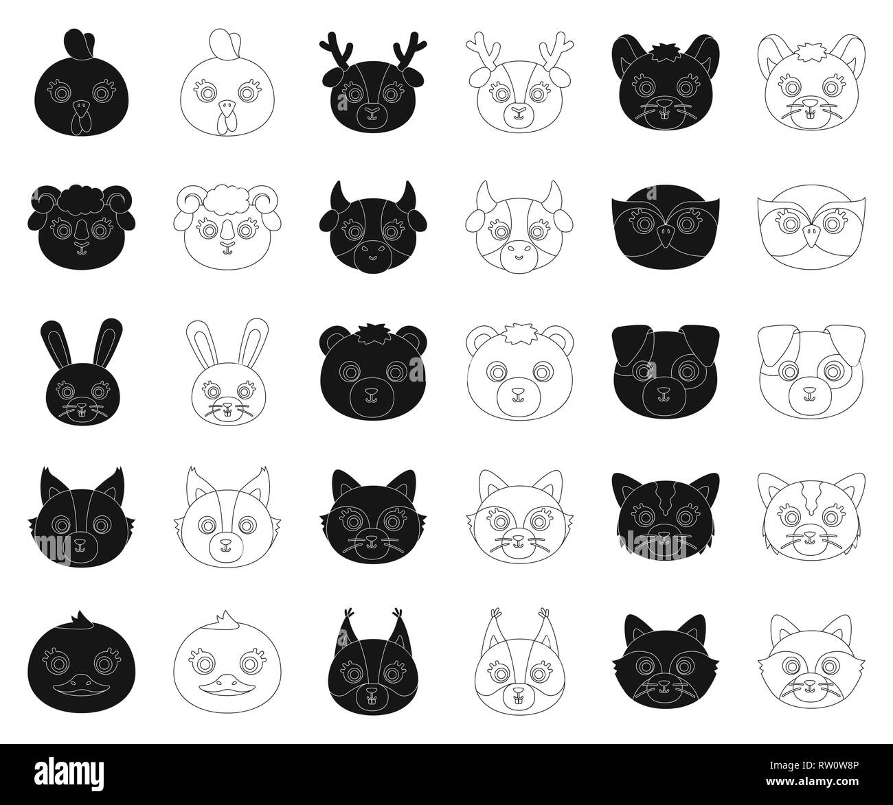 Animal,art,porter,bête,noir,oiseaux,plan,race,chat,collection,vache,cerf,design,chien,canards,faune,fox,drôle,poule,herbivore,illustration,logo,isolé,mammal,souris,museau,la nature,Animaux,chouette,porc,lapin,prédateur,raton laveur,Ram,set,signer,symbole d'écureuil,jouet,irréaliste,vecteur,web,wild,Wolf, vecteurs vecteur , Illustration de Vecteur