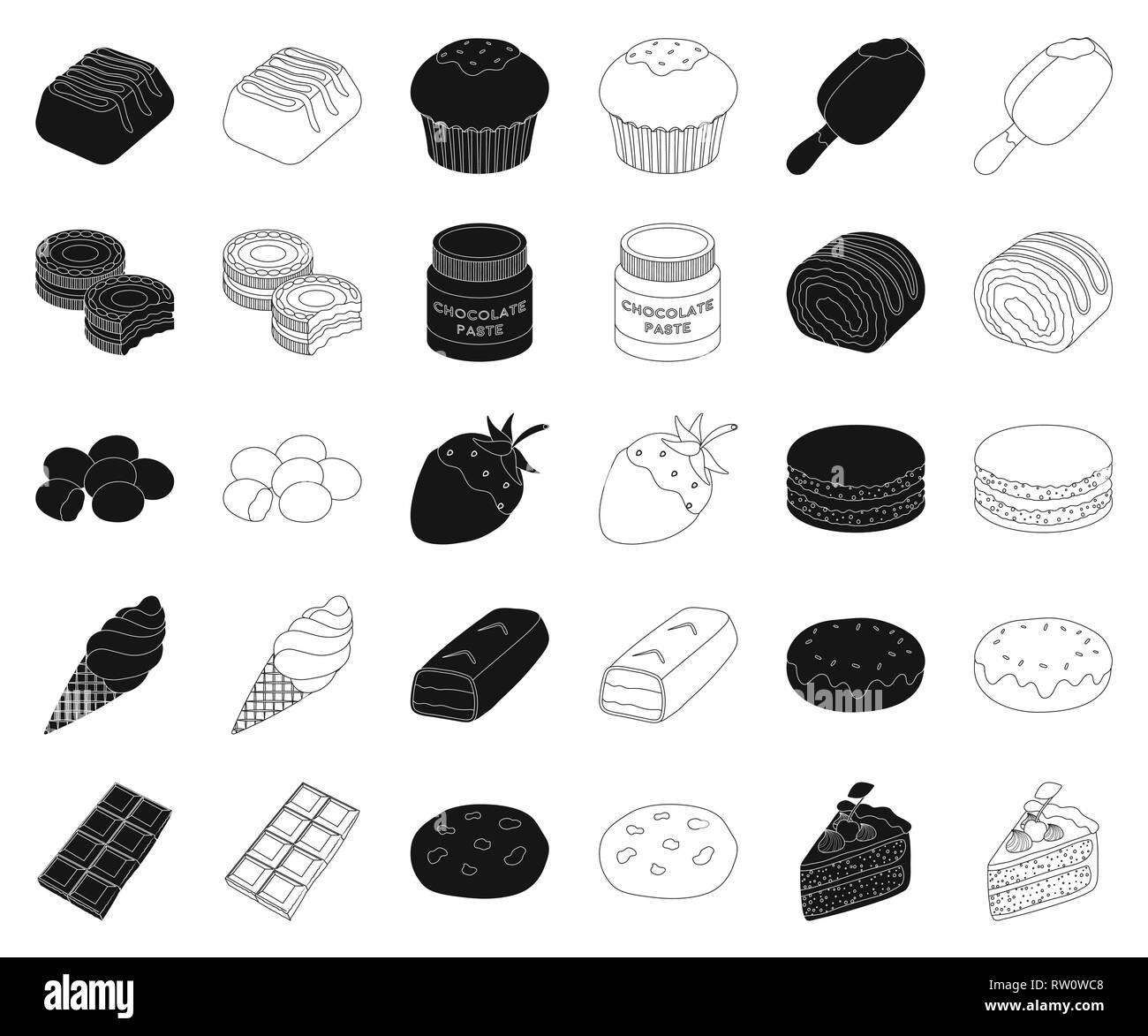 Art,Bar,biscuit,Black,contours,bonbons,gâteau au chocolat,puce,le cacao,collection,cookies,cupcake,design,, desserts, desserts,donut,pâte,dragee,eskimo,glace,vernis,icon,illustration,logo,isolé,pâte à tarte,mélange,,sandwich,roulade,set,signer,coupe,pailles,fraise,sucre,douceur,,symbole,vecteur vecteurs vecteur web,gaufrette , Illustration de Vecteur