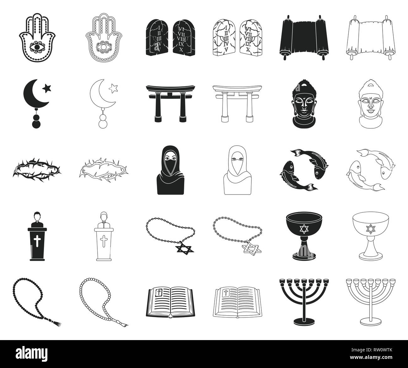 L'art,accessoires,perles, bible,Black,contours,bouddha,christian,christianisme,collection,commandements confession,croissant,couronne,coupe,,david,design,foi,poissons,icône,hamsa,illustration,islam,isolé,islamique,le judaïsme,logo,koi,menorah,niqab,la prière,prêtre,religion,rite,rosaire,set,culte,signer,star,cote,tanakh,10,épines,torii vecteur,web,vin,vecteurs vecteur culte , Illustration de Vecteur