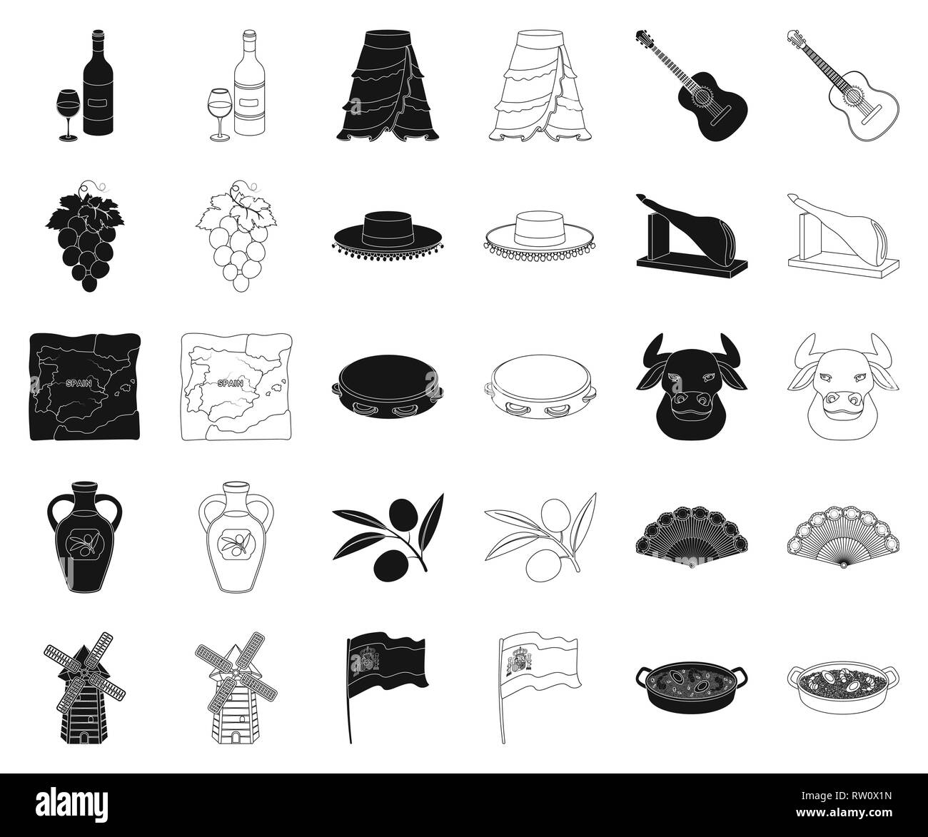 ,Acoustique,art,Black,attraction,plan,bouteille,direction,bull botte,collection,pays,Culture,design,ventilateur,flag,verre,flamenco,raisin,guitare, chapeau,tête,icône illustration,isolé,jambon,voyage,logo,matador,moulin,huile,olive,olives,paella,set,population showplace,vue,jupe,signe,Espagne,Spanish,cote,tambourin,territoire,tourisme,voyage,traditions,web,vecteur vecteurs vecteur , vin Illustration de Vecteur