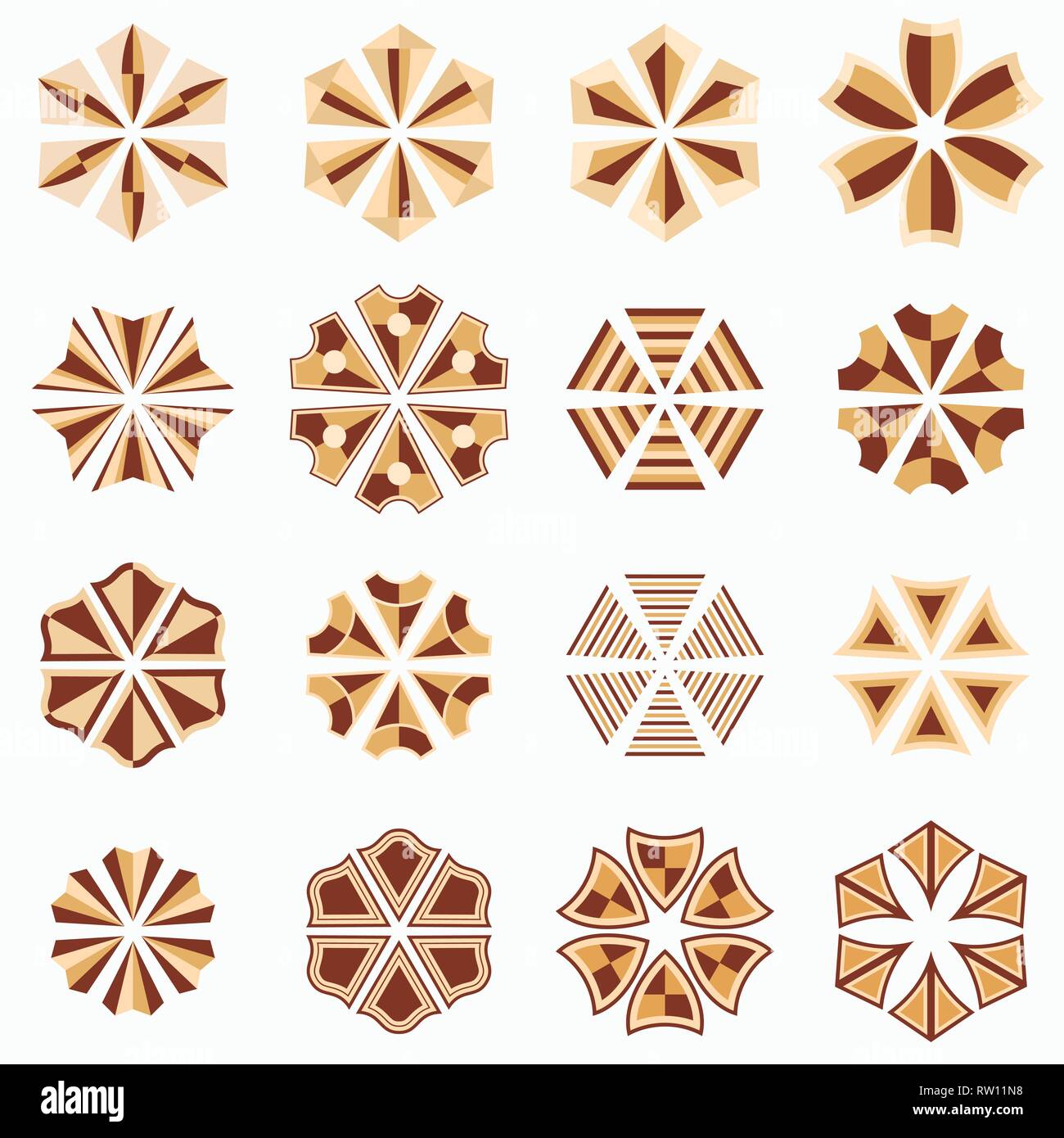 Résumé des formes géométriques symétriques center. Les couleurs beige et marron. Modèle plat. Les symboles vectoriels. Illustration de Vecteur