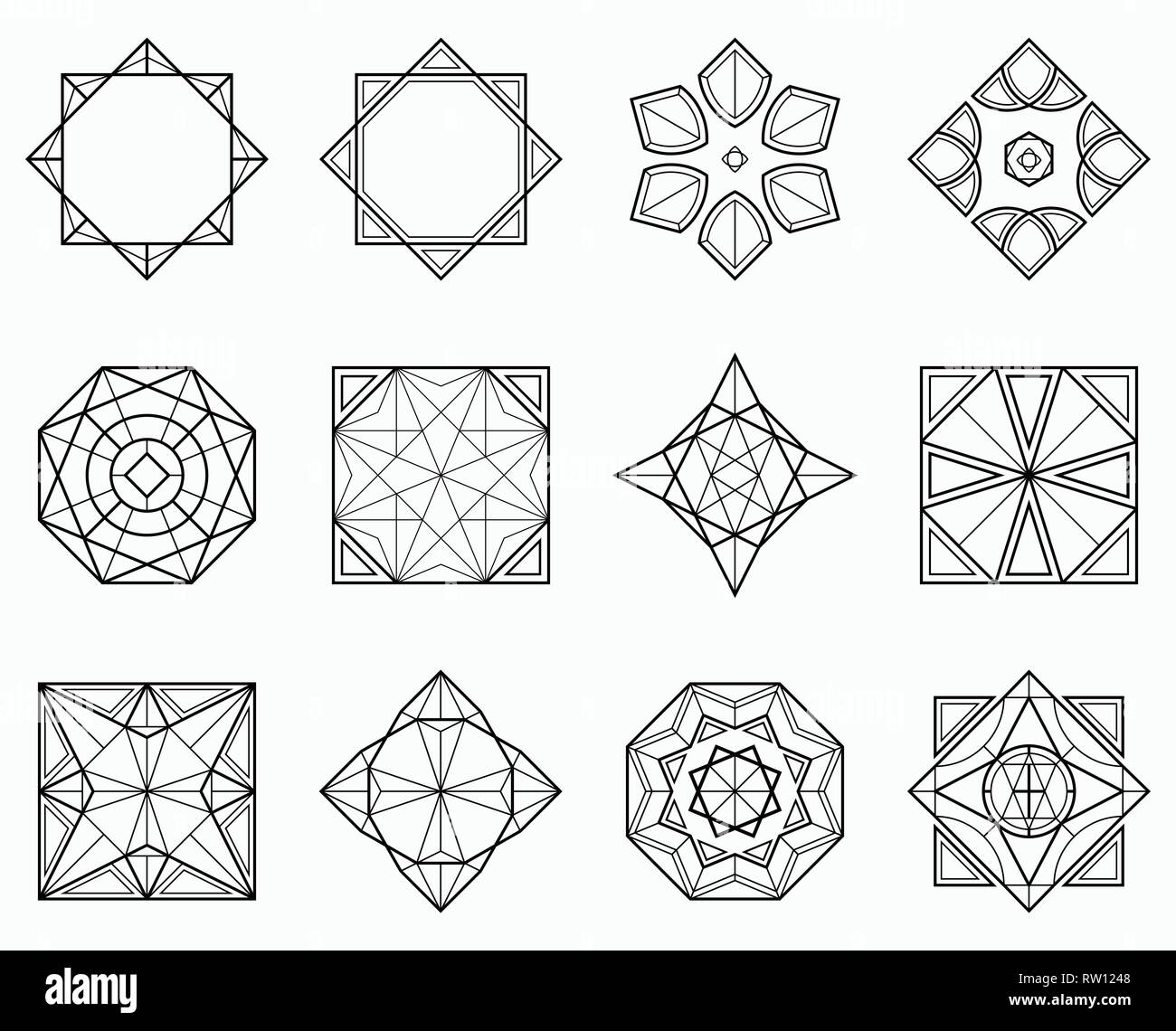 Ensemble d'éléments géométriques. Résumé des formes symétriques center. Symboles vectoriels pour votre conception. Éléments de conception. Vector illustration. Illustration de Vecteur