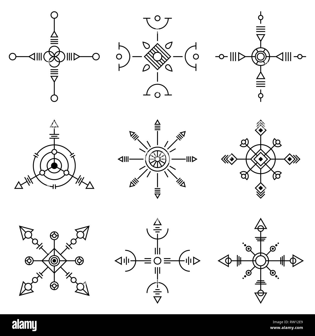 Symboles de la géométrie abstraite définie. Mystic isolés des signes. La géométrie sacrée. L'alchimie, occultisme, linéaire symétrique philosophique des signes. Pour la musique de l'album, p Illustration de Vecteur