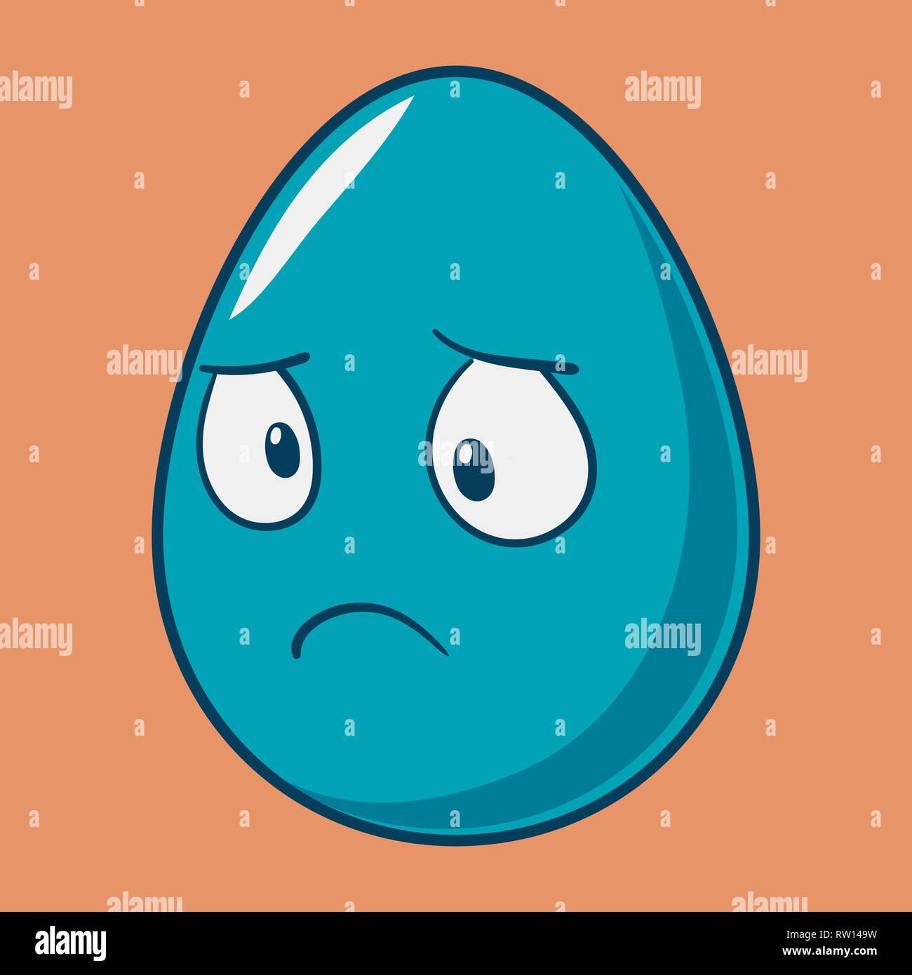 Funny cartoon oeuf de Pâques icône emoji. Émoticônes Cute Vector illustration. Blue isolé sur fond rouge. Illustration de Vecteur