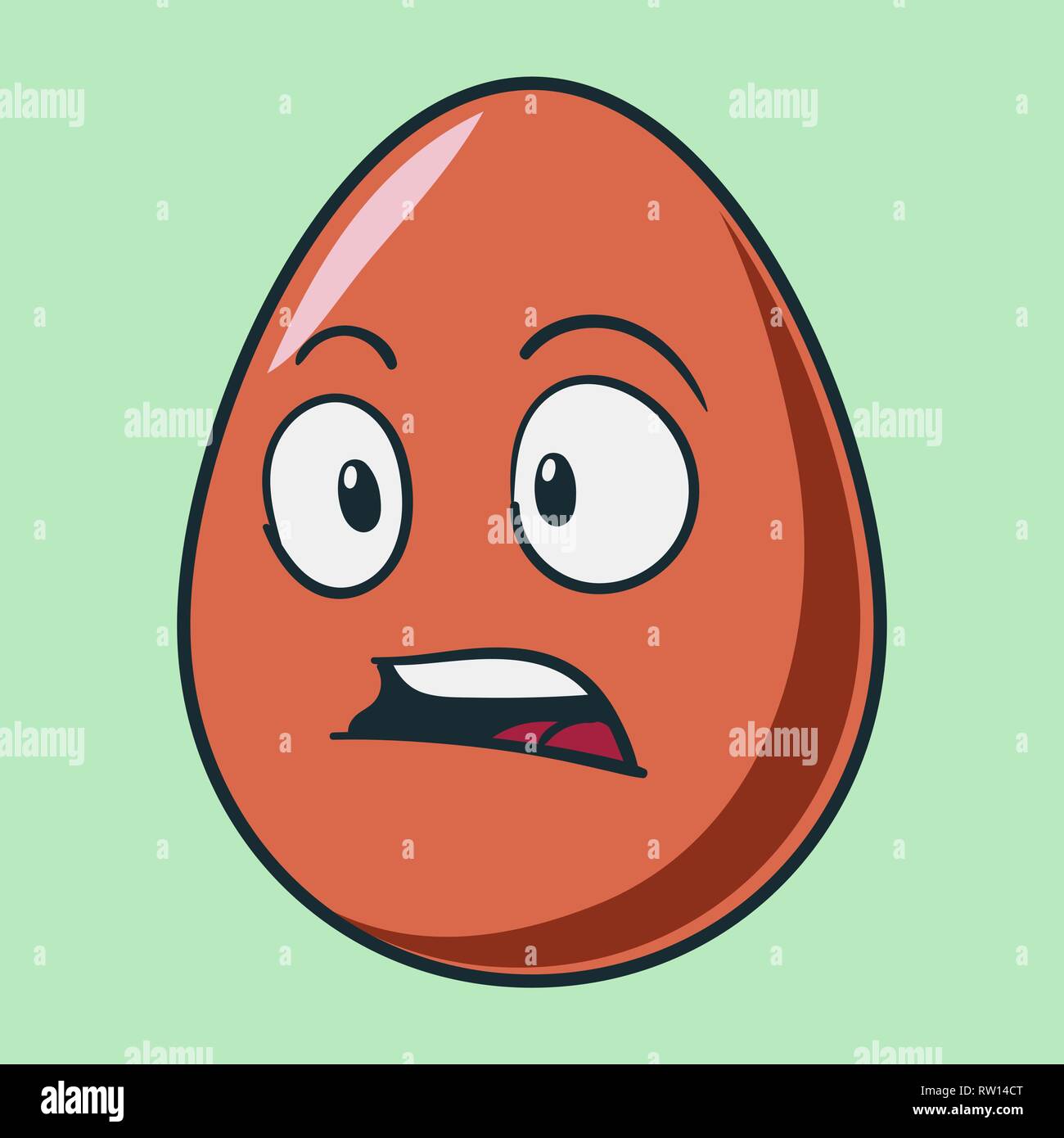 Funny cartoon oeuf de Pâques icône emoji. Émoticônes Cute Vector illustration. Isolé rouge sur fond vert. Illustration de Vecteur