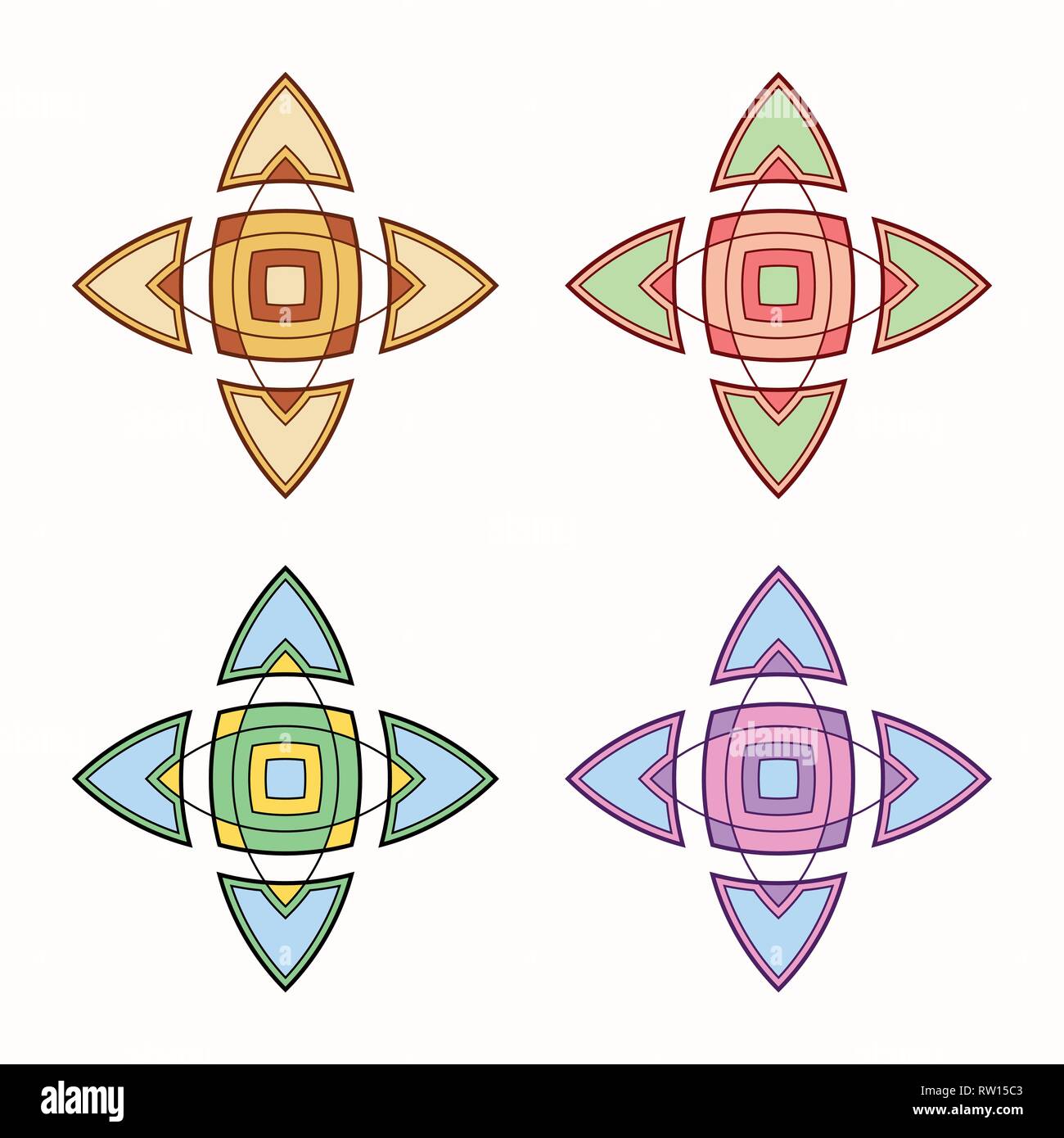 Forme Simitrie Ensemble de 4 formes géométriques symétriques. Symboles de couleurs ...