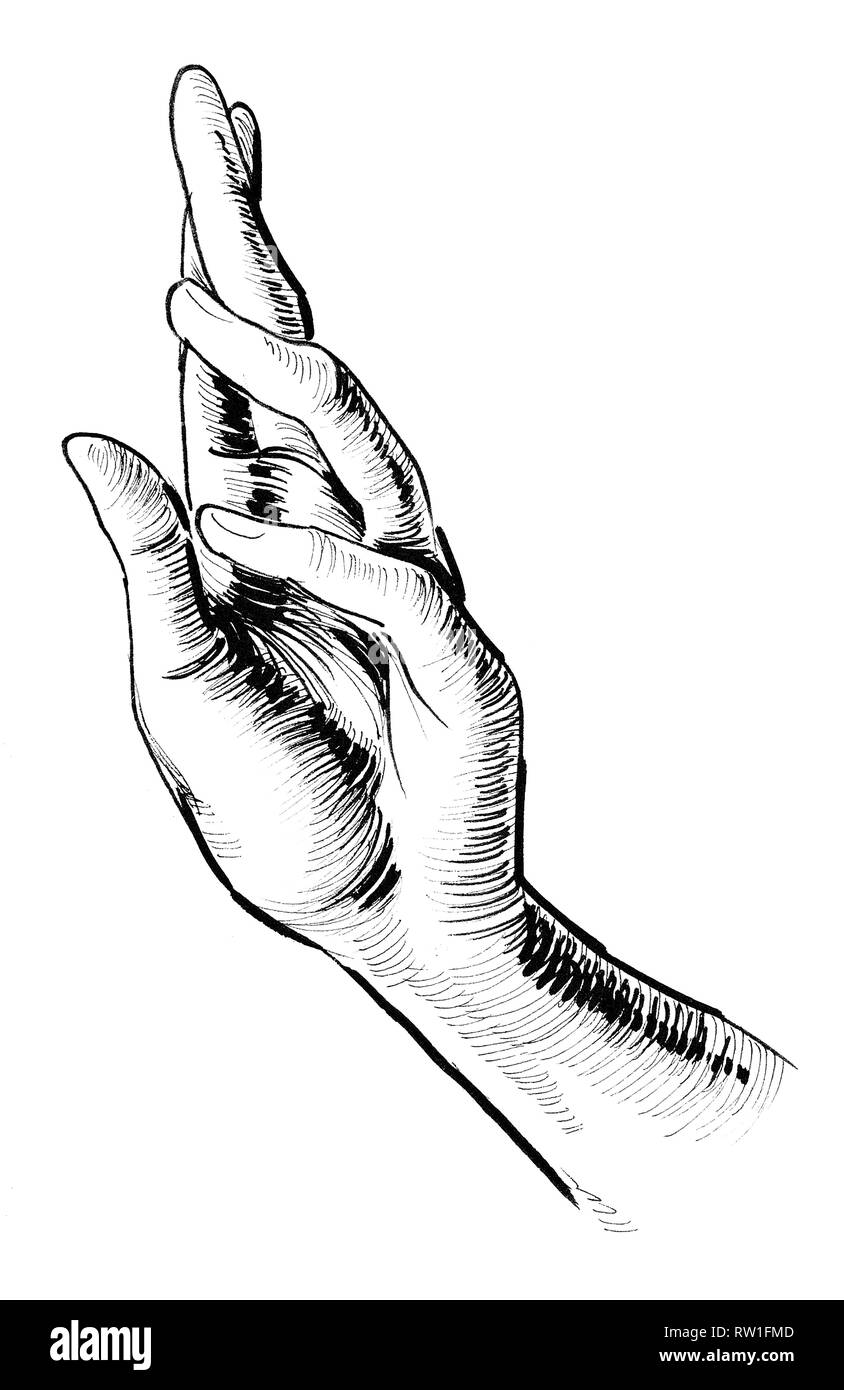 La main de l'homme. Dessin noir et blanc Encre Photo Stock - Alamy