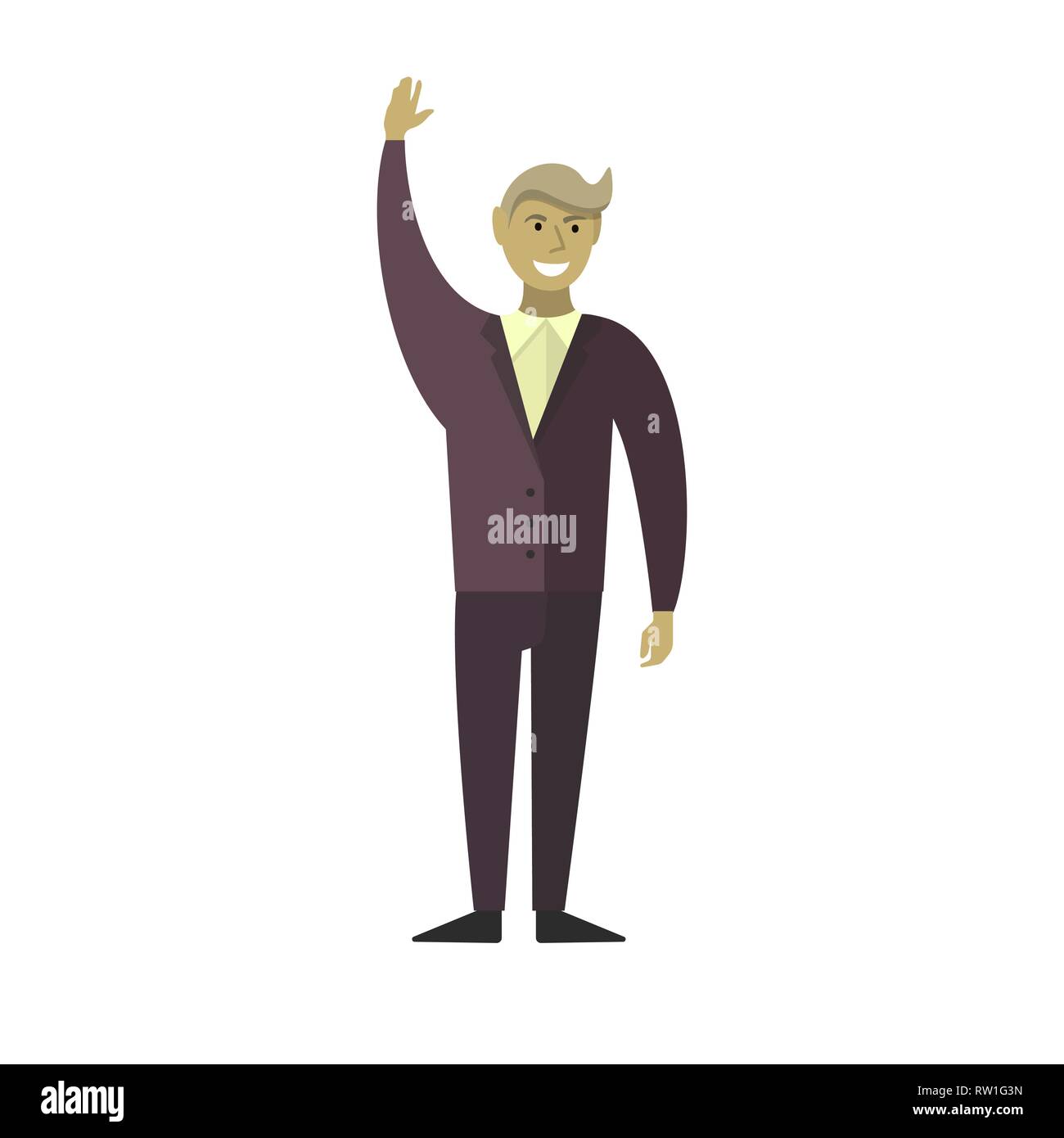 Businessman en agitant sa main. L'homme aux cheveux gris. Vector illustration. Modèle plat. Illustration de Vecteur