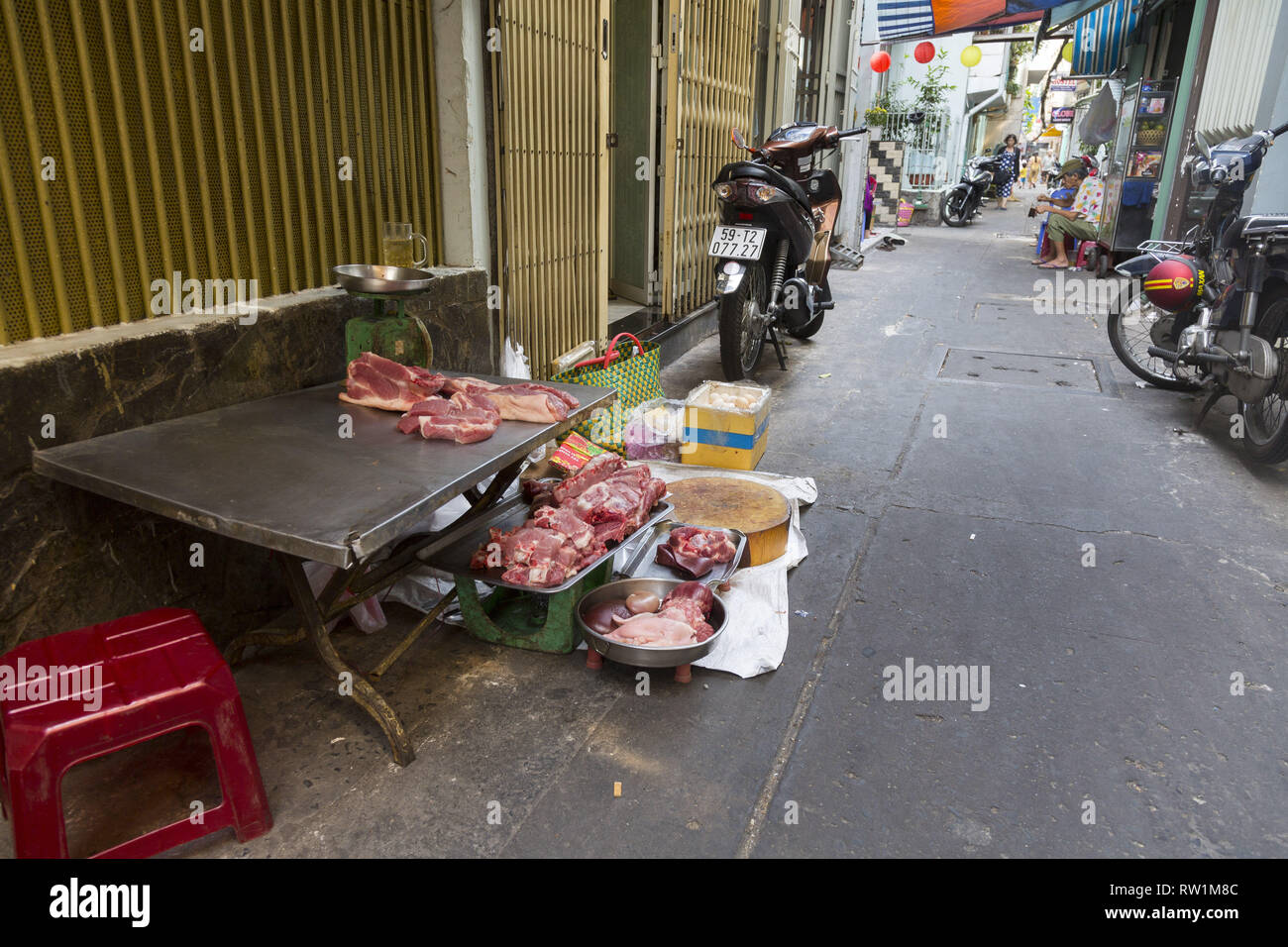 Rencontrez est en vente dans la région de alley dans la vieille partie de Ho Chi Minh, Vietnam Banque D'Images