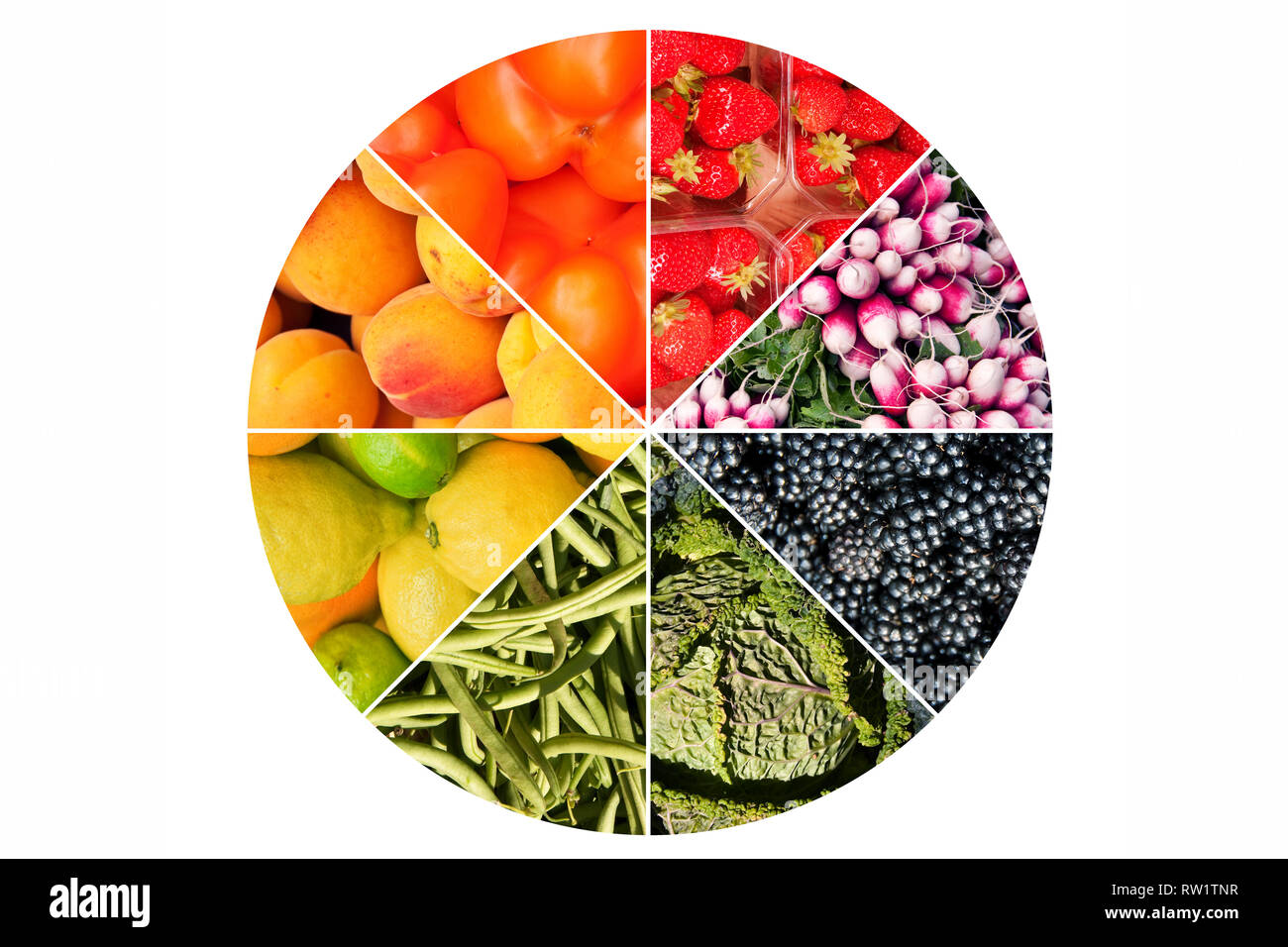 Les légumes fruits un collage cercle isolé sur fond blanc Banque D'Images