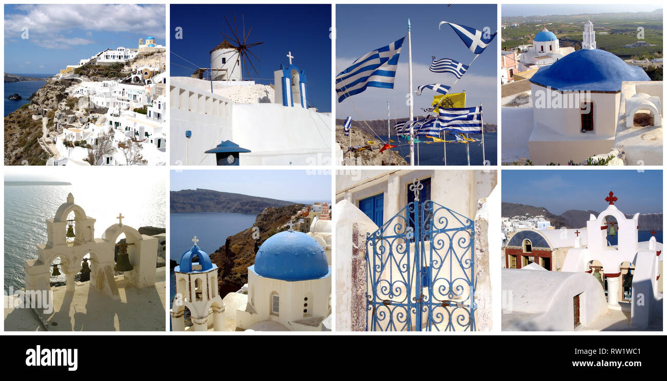 Travel photos collage de Santorin, l'île des Cyclades, Grèce Banque D'Images