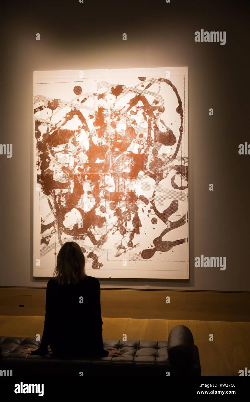 Londres, Royaume-Uni. 4e Mar, 2019. Bonhams une séance de photos pour les Art d'après-guerre et contemporains vente a eu lieu dans la région de New Bond Street, Londres. Sur l'écran : Christopher WOOL(American, né en 1955)Sans titre 2004. Estimé à 800 000 - 1 200 000£ :. La vente a lieu le 6 mars à 17h00. Credit : Keith Larby/Alamy Live News Banque D'Images