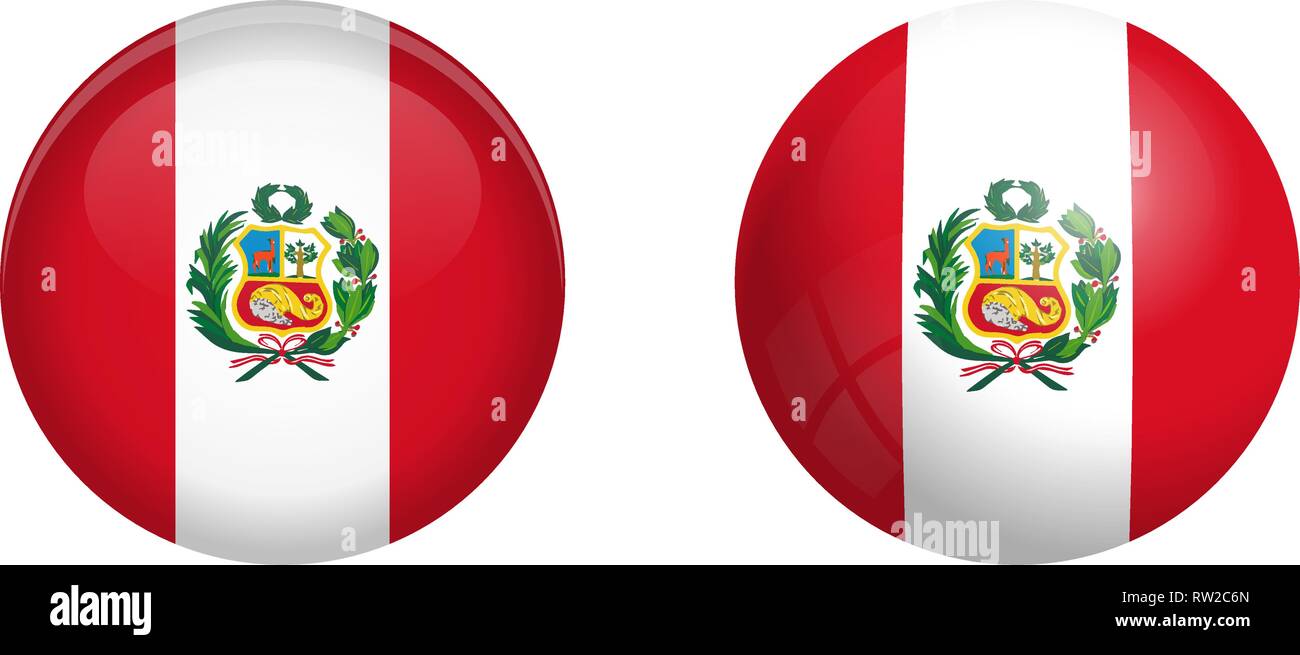 Pérou drapeau sous dôme et bouton 3d sur papier glacé / sphere ball. Illustration de Vecteur