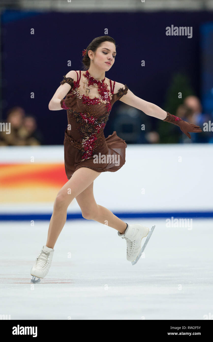 Evgenia Medvedeva à partir de la Russie au cours de 2018 championnats d'Europe de patinage artistique Banque D'Images