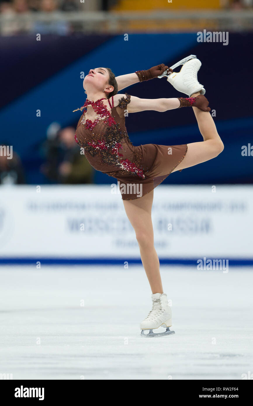 Evgenia Medvedeva à partir de la Russie au cours de 2018 championnats d'Europe de patinage artistique Banque D'Images