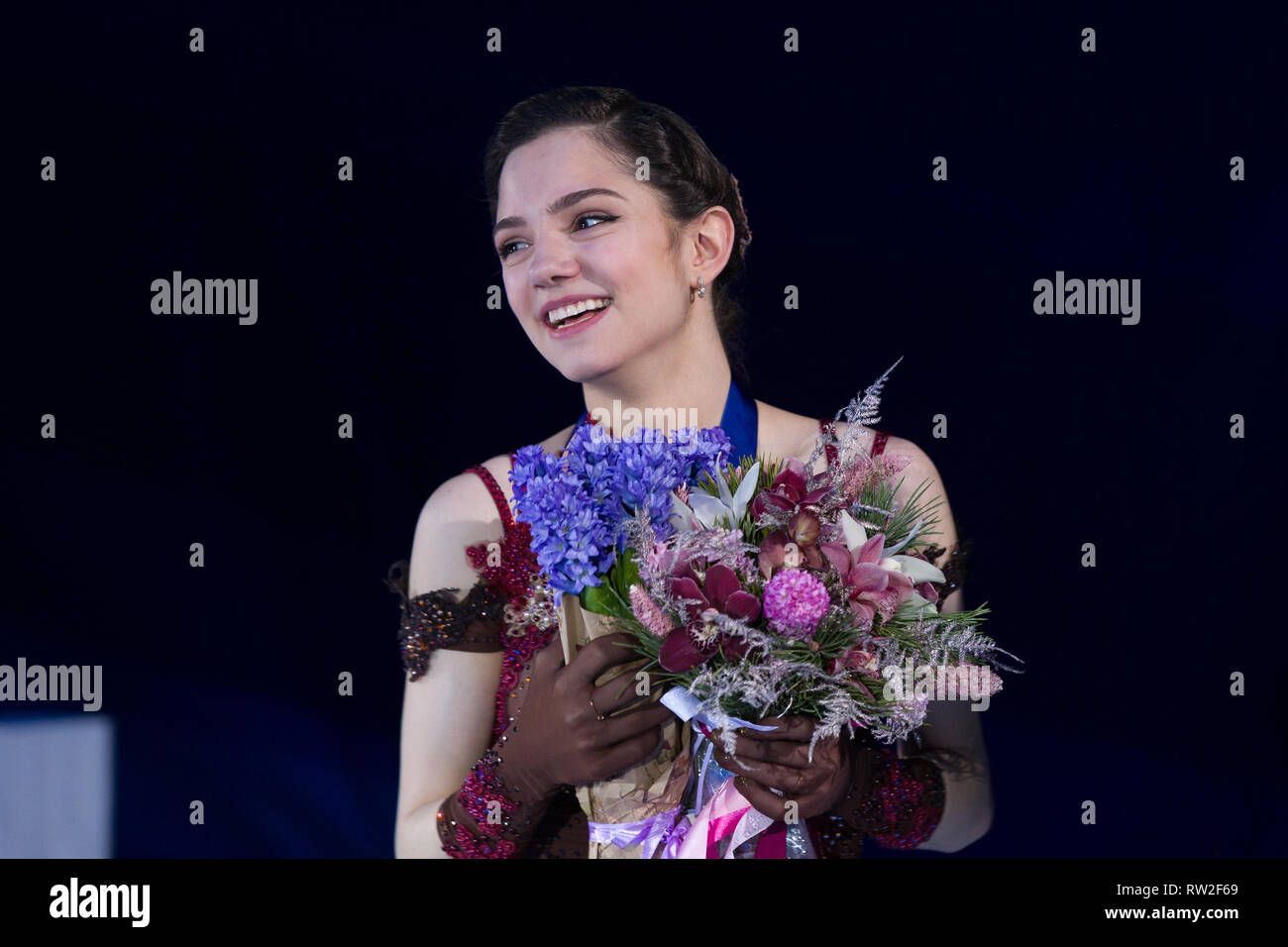 Evgenia Medvedeva à partir de la Russie au cours de 2018 championnats d'Europe de patinage artistique Banque D'Images