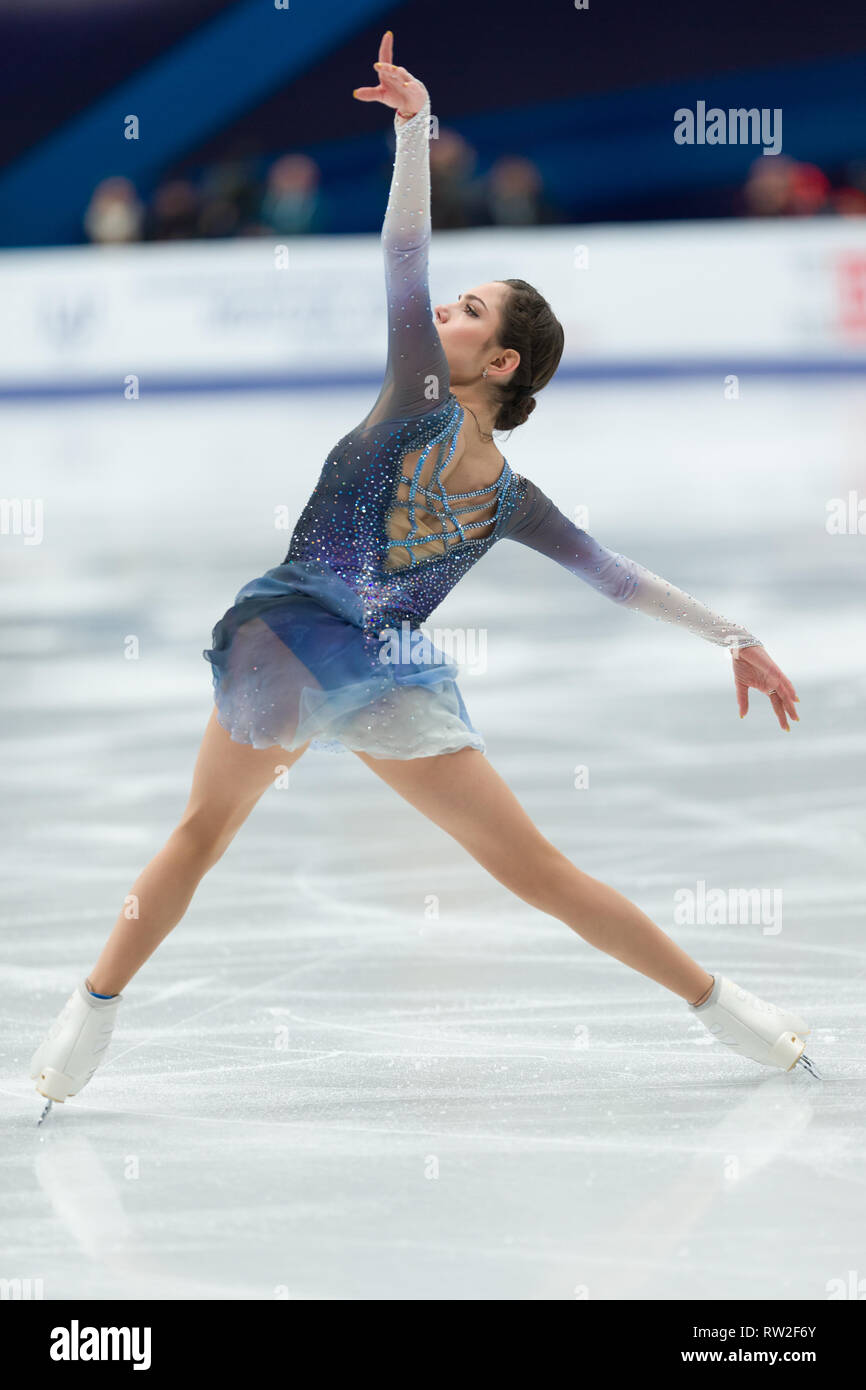 Evgenia Medvedeva à partir de la Russie au cours de 2018 championnats d'Europe de patinage artistique Banque D'Images