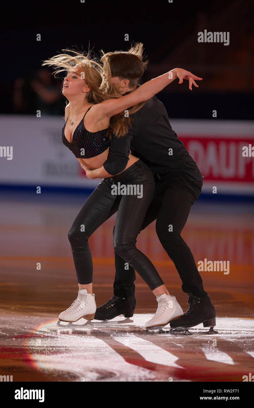 Alexandra Stepanova et Ivan Bukin à partir de la Russie au cours de 2018 championnats d'Europe de patinage artistique Banque D'Images