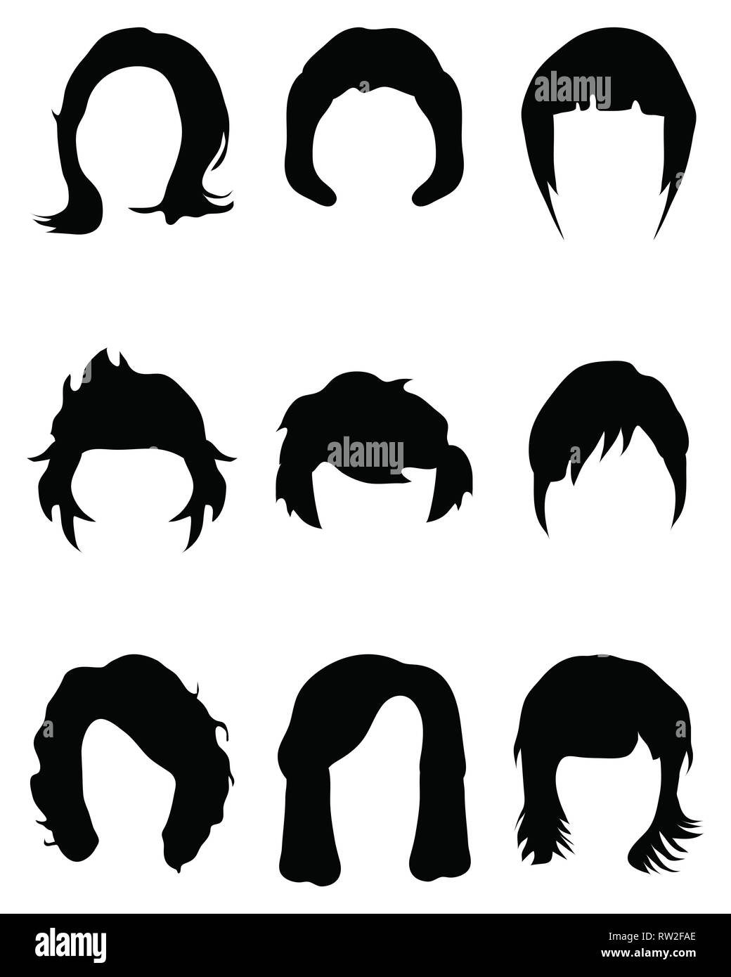 Silhouettes de la Coiffure sur un fond blanc Banque D'Images