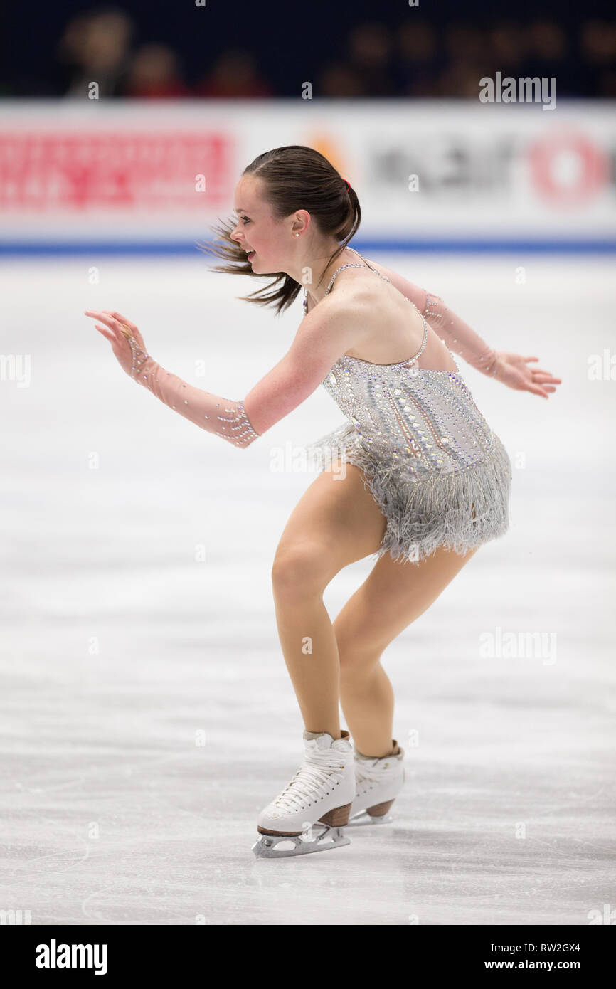 Mariah Bell des États-Unis d'Amérique au cours de championnats du monde de patinage artistique 2018 à Milan, Italie Banque D'Images