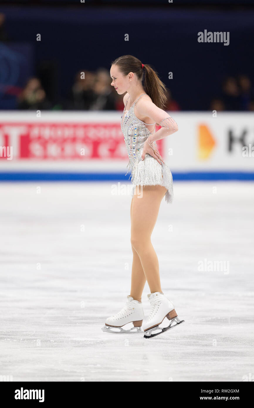 Mariah Bell des États-Unis d'Amérique au cours de championnats du monde de patinage artistique 2018 à Milan, Italie Banque D'Images