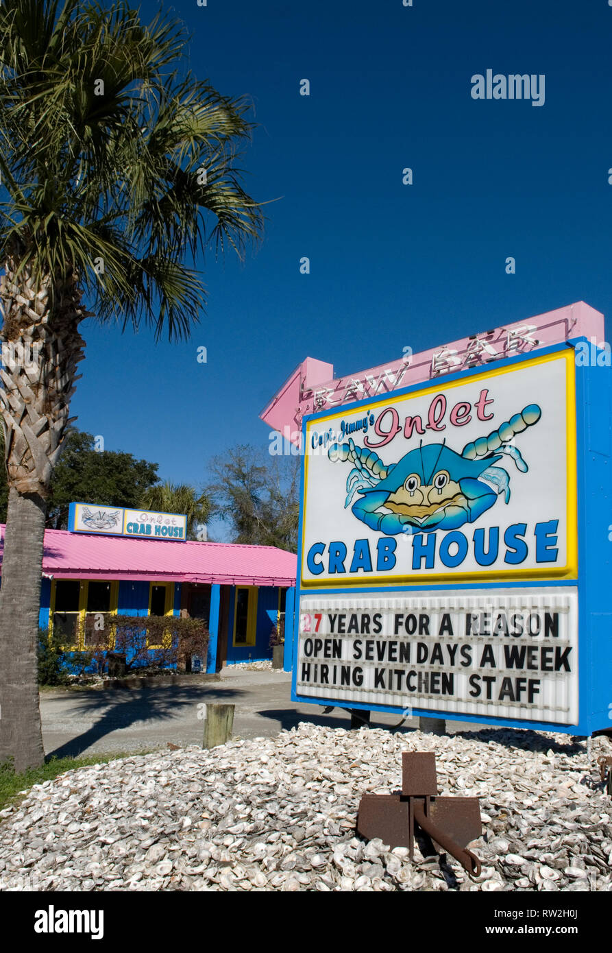 Le Capitaine Jimmy's Inlet Crab House restaurant & bar premières à Murrells Inlet SC USA. Banque D'Images