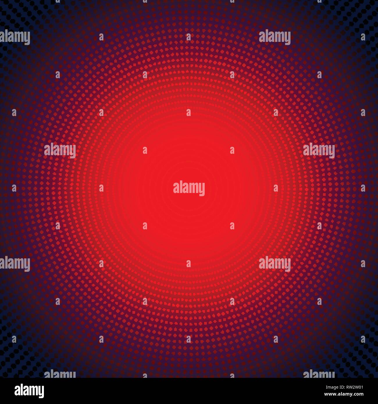 Numérique La technologie futuriste concept radial au néon rouge light burst effet sur fond sombre. Les éléments de modèle points demi-teinte cercles style. Vector illu Illustration de Vecteur