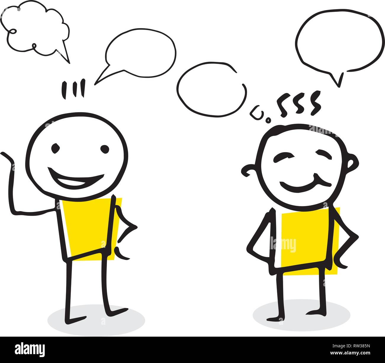 Deux figures bâton en bonne conversation. Vector illustration Freehand avec bulles de texte. Illustration de Vecteur