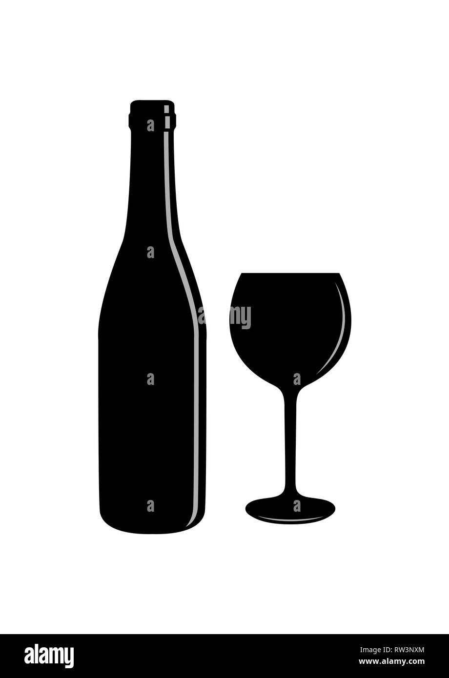 Bouteille de vin et un verre avec une boisson. Dessin simple Image  Vectorielle Stock - Alamy