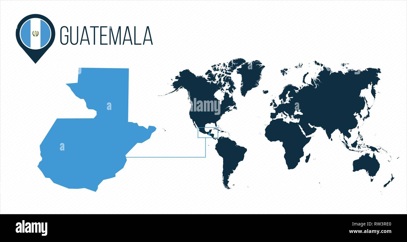 Guatemala map situé sur une carte du monde avec un drapeau et pointeur de carte ou de code pin. Carte infographique. Vector illustration isolé sur fond blanc Illustration de Vecteur