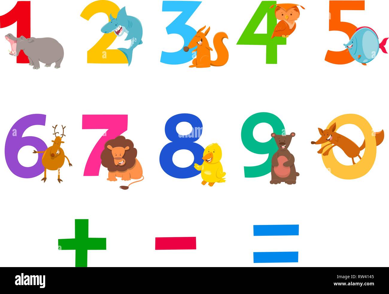 Cartoon Illustration de l'ensemble des nombres de zéro à neuf avec drôle caractères Animaux sauvages Illustration de Vecteur
