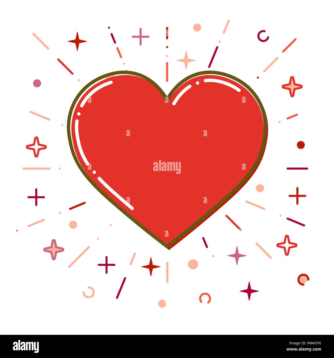 Icône de Cœur rouge. Fine ligne Appartement coeur du design. Happy Valentines Day card. Illustration de Vecteur