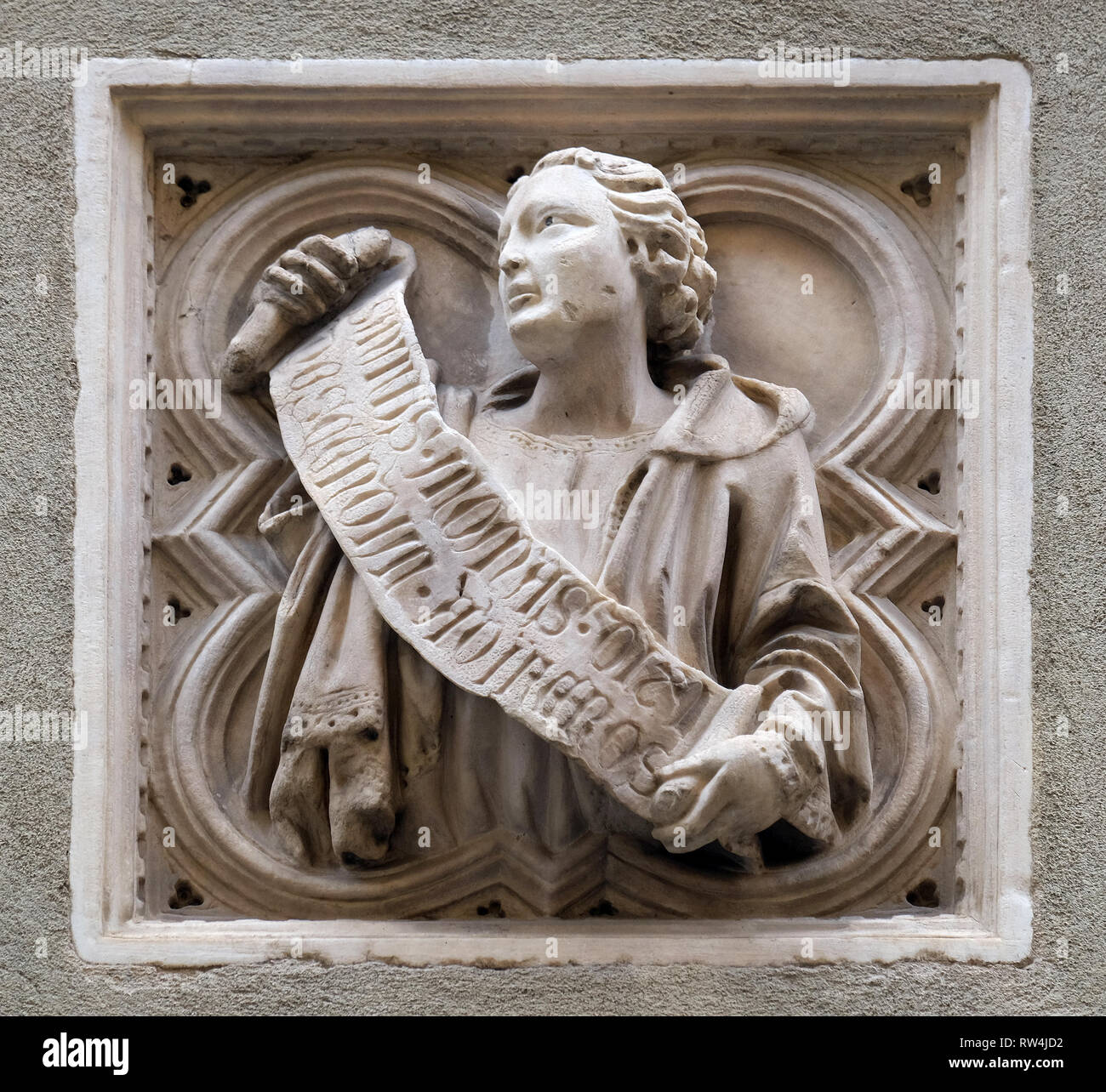 Histoire Biblique, tuile relief, paroi externe de l'église Orsanmichele à Florence, Toscane, Italie Banque D'Images
